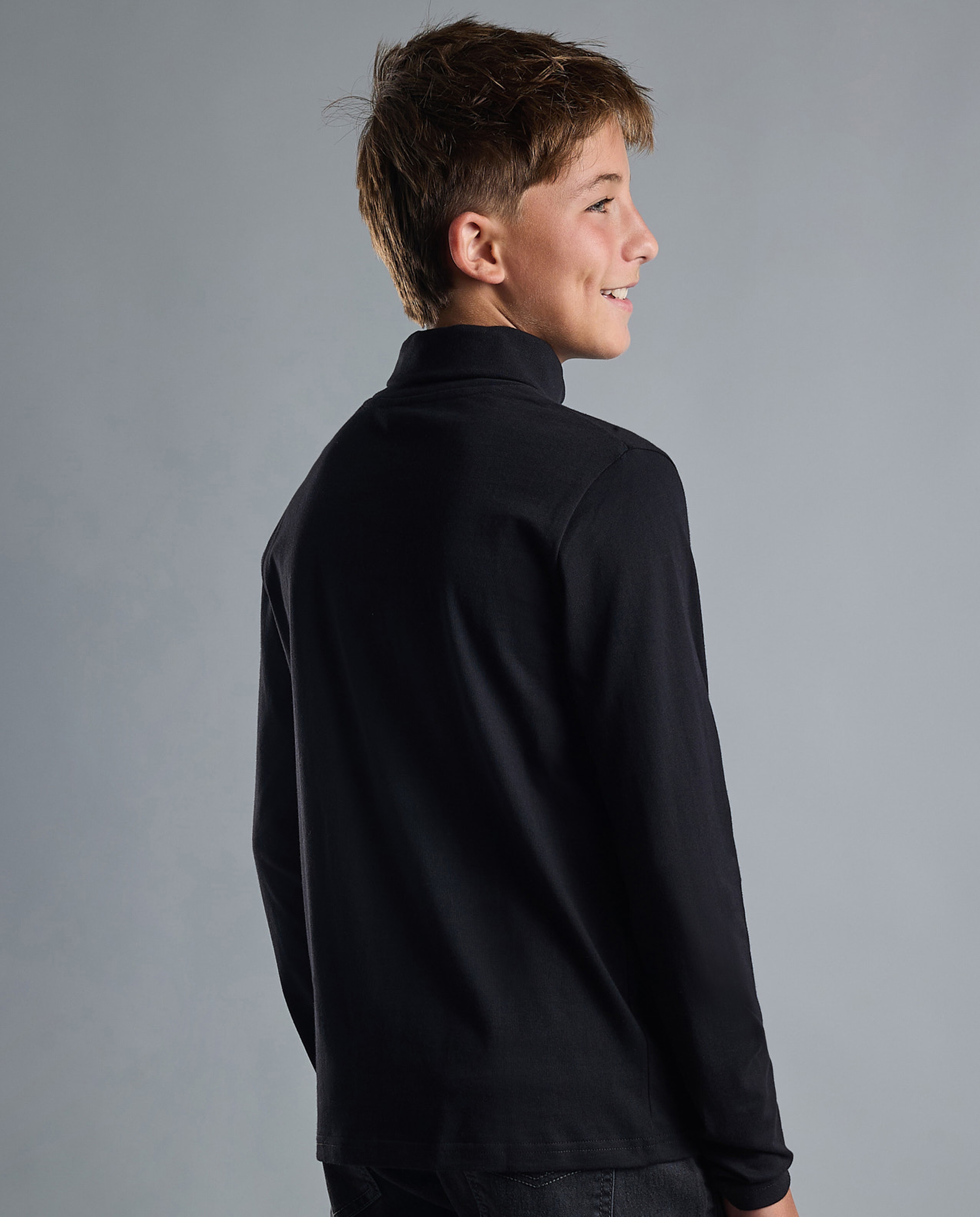 Solid T-Shirt with High Neck and Long Sleeves