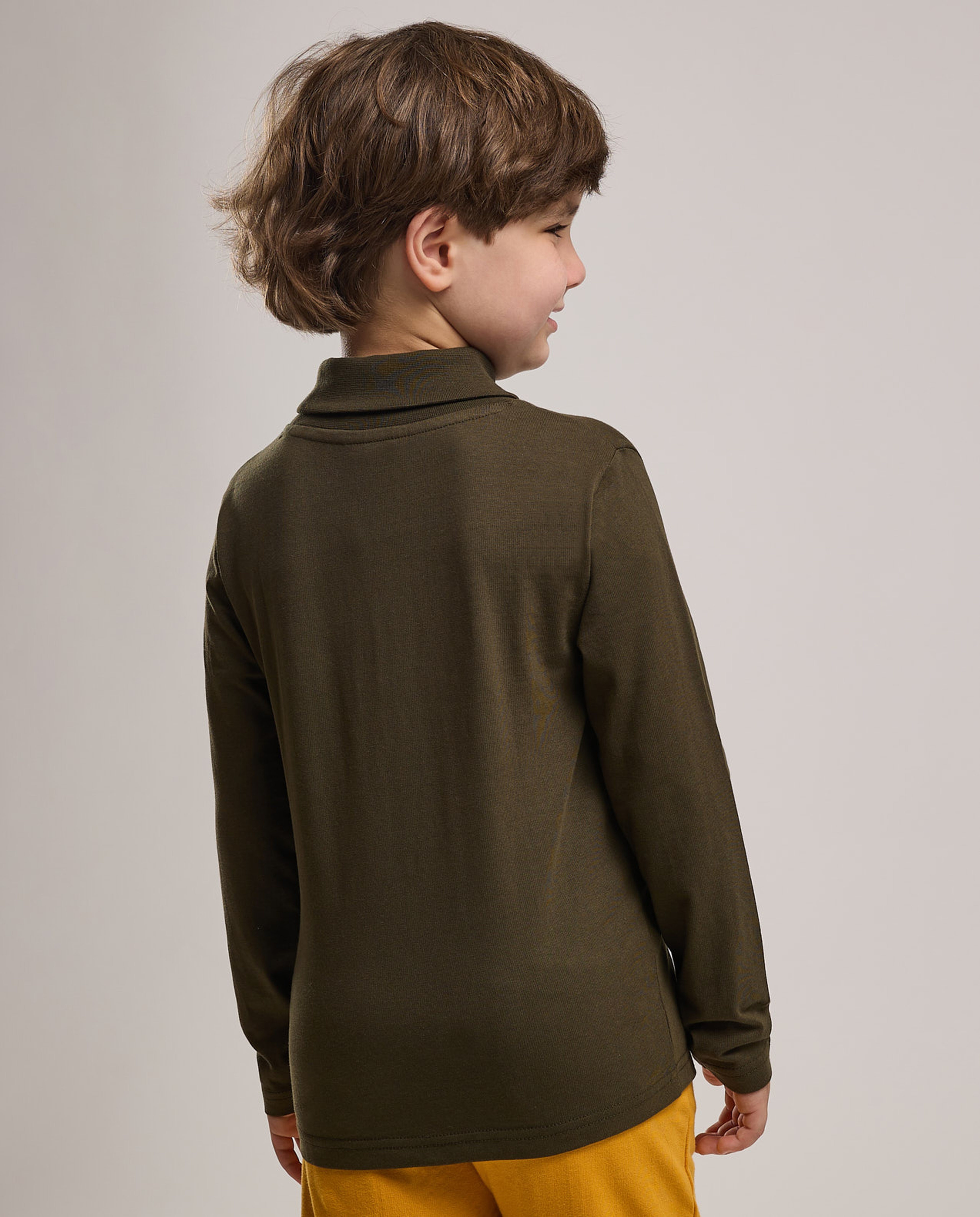 Solid T-Shirt with High Neck and Long Sleeves