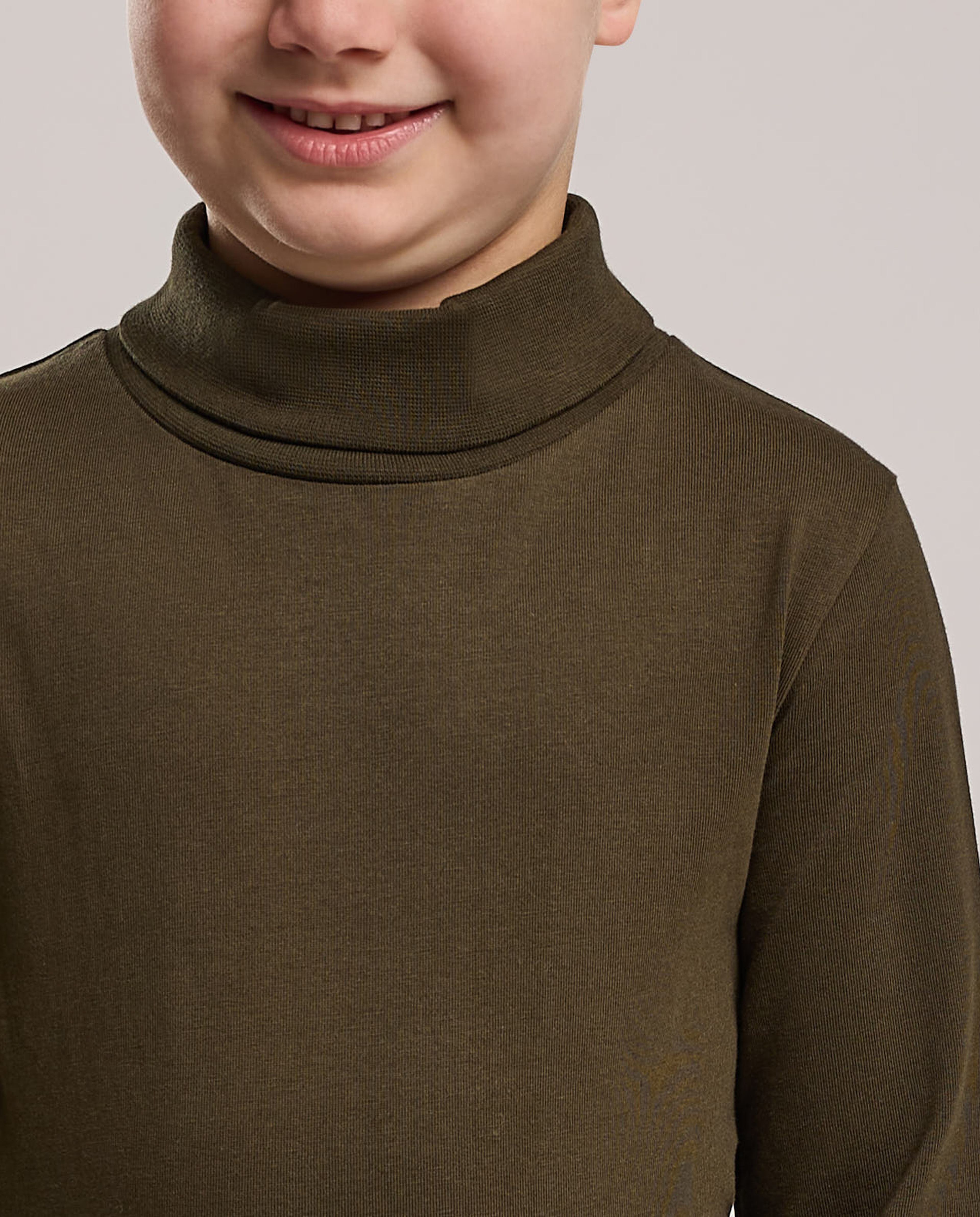 Solid T-Shirt with High Neck and Long Sleeves