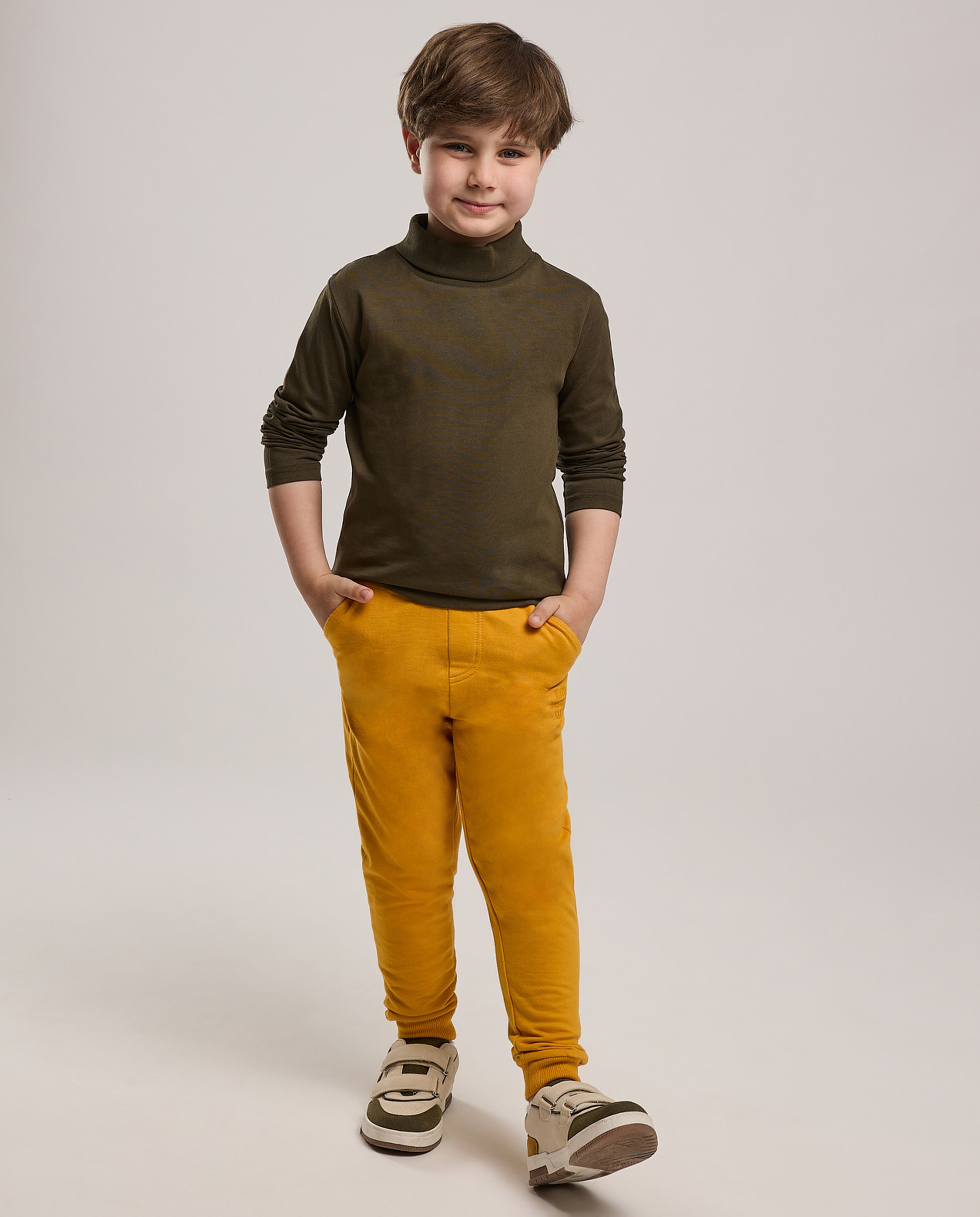 Solid T-Shirt with High Neck and Long Sleeves