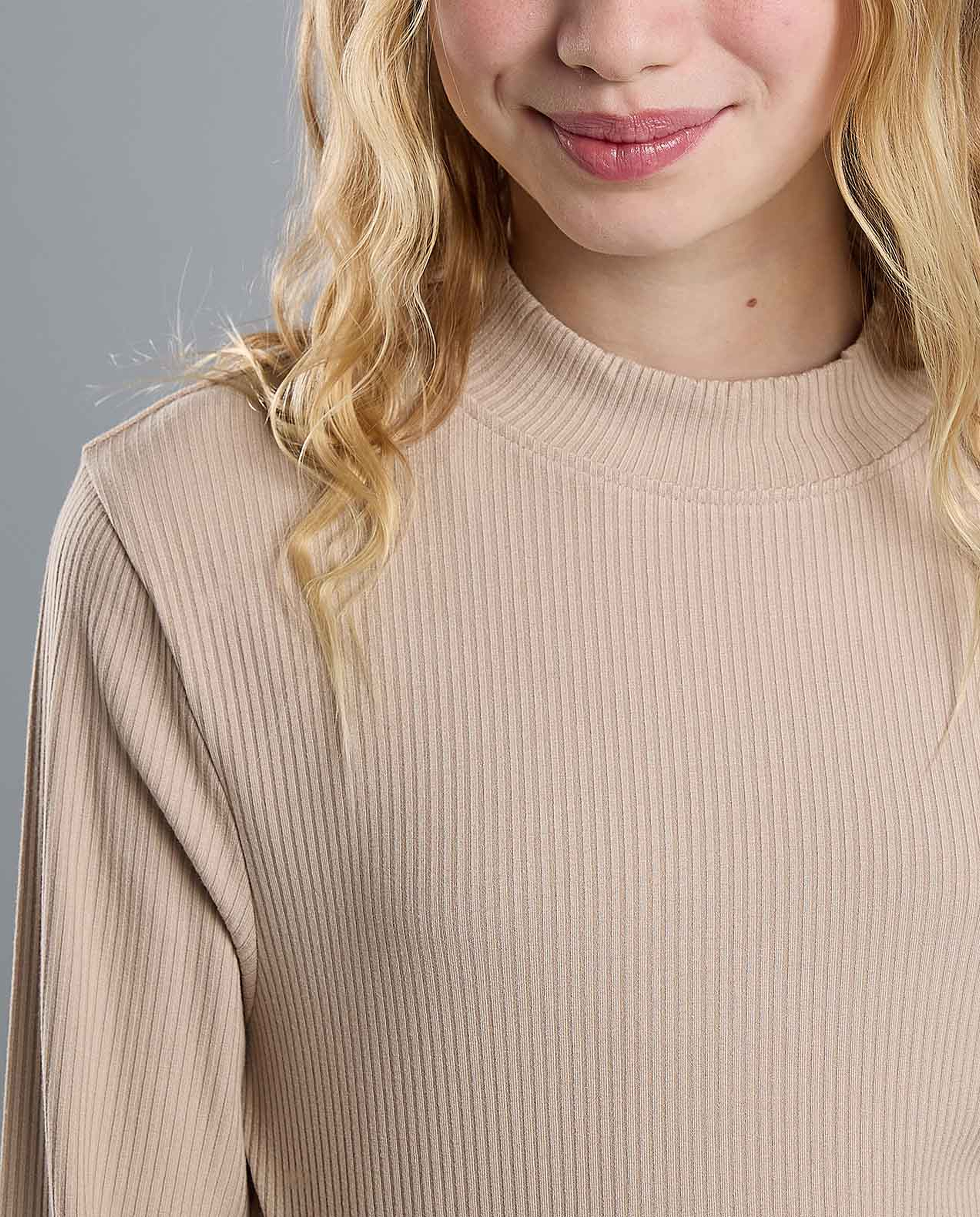 Ribbed Top with Mock Neck and Long Sleeves