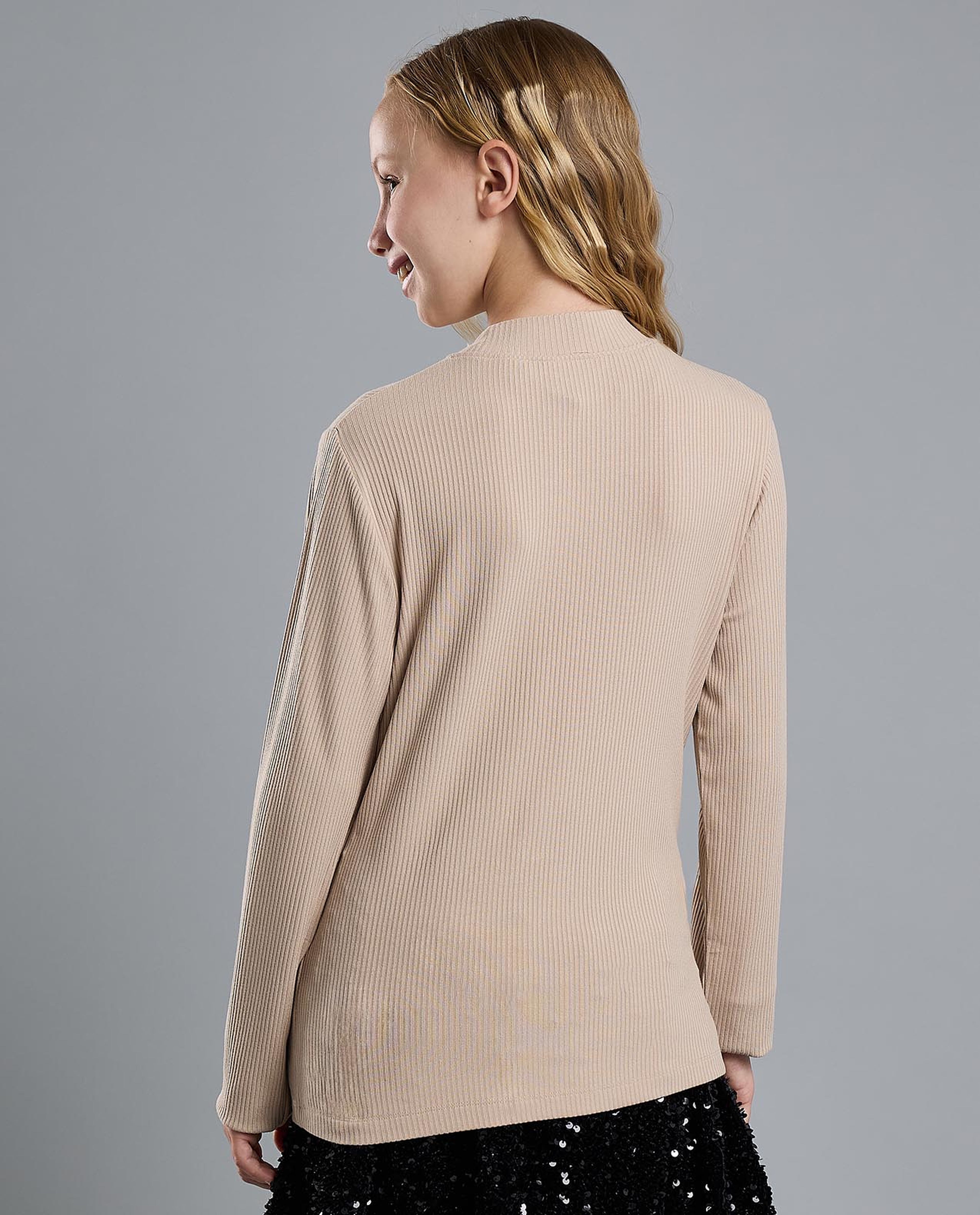 Ribbed Top with Mock Neck and Long Sleeves