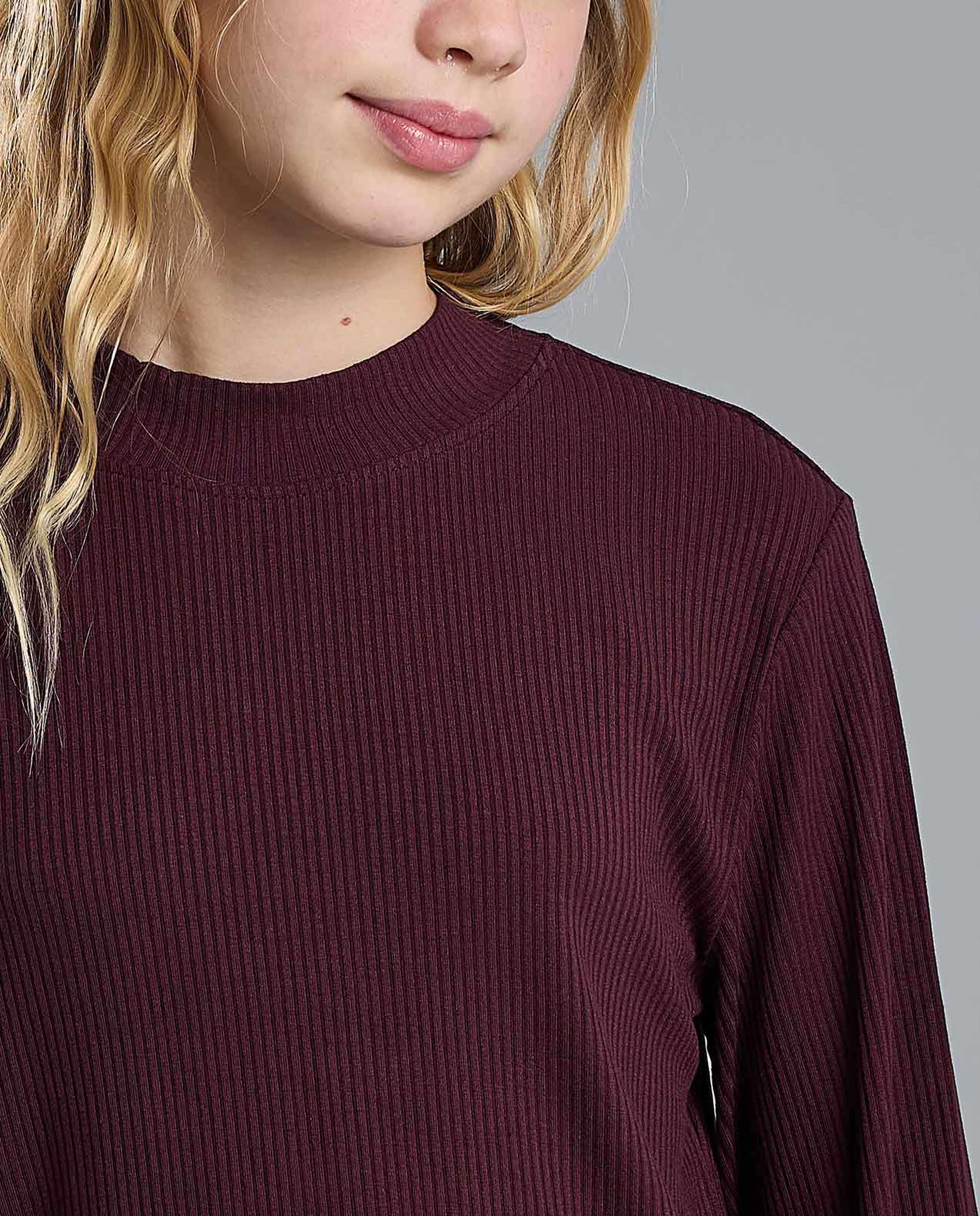 Ribbed Top with Mock Neck and Long Sleeves