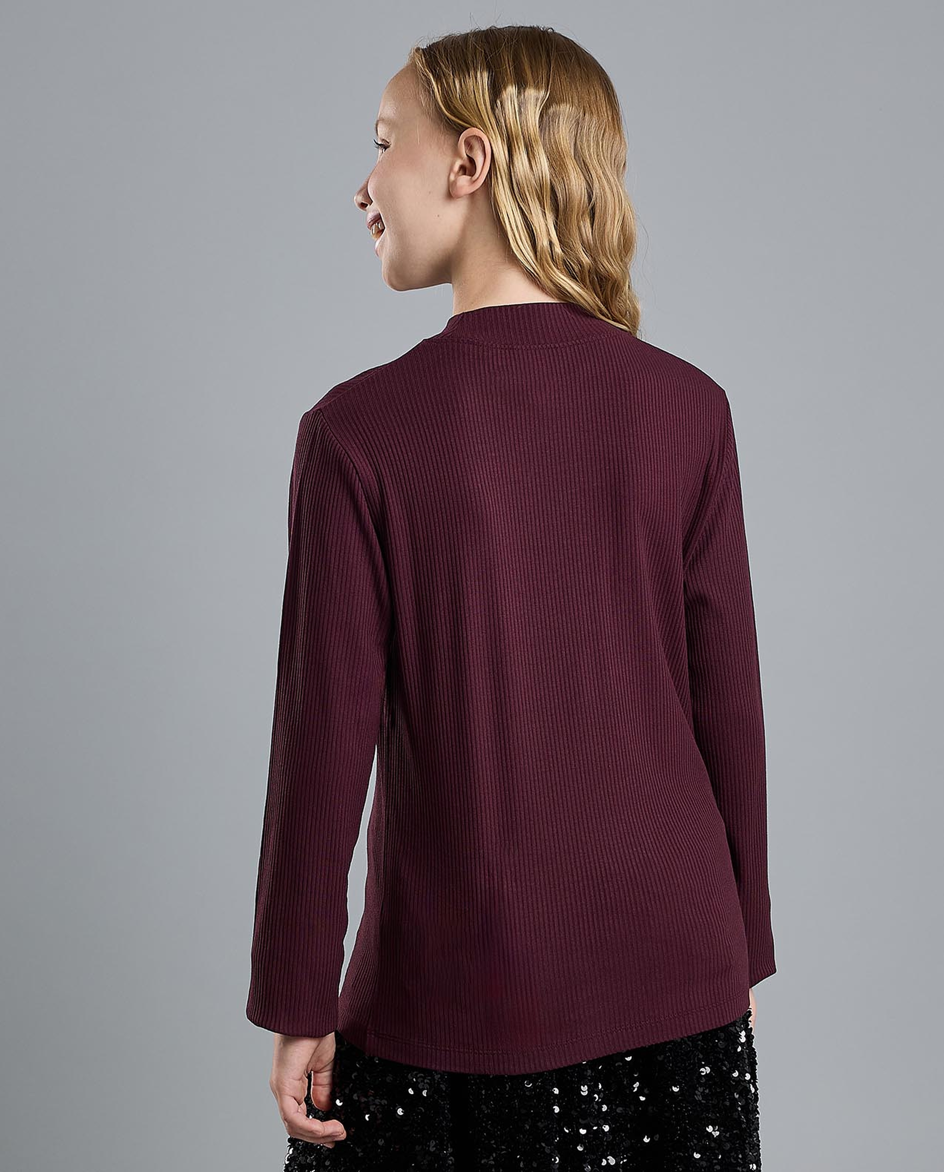 Ribbed Top with Mock Neck and Long Sleeves