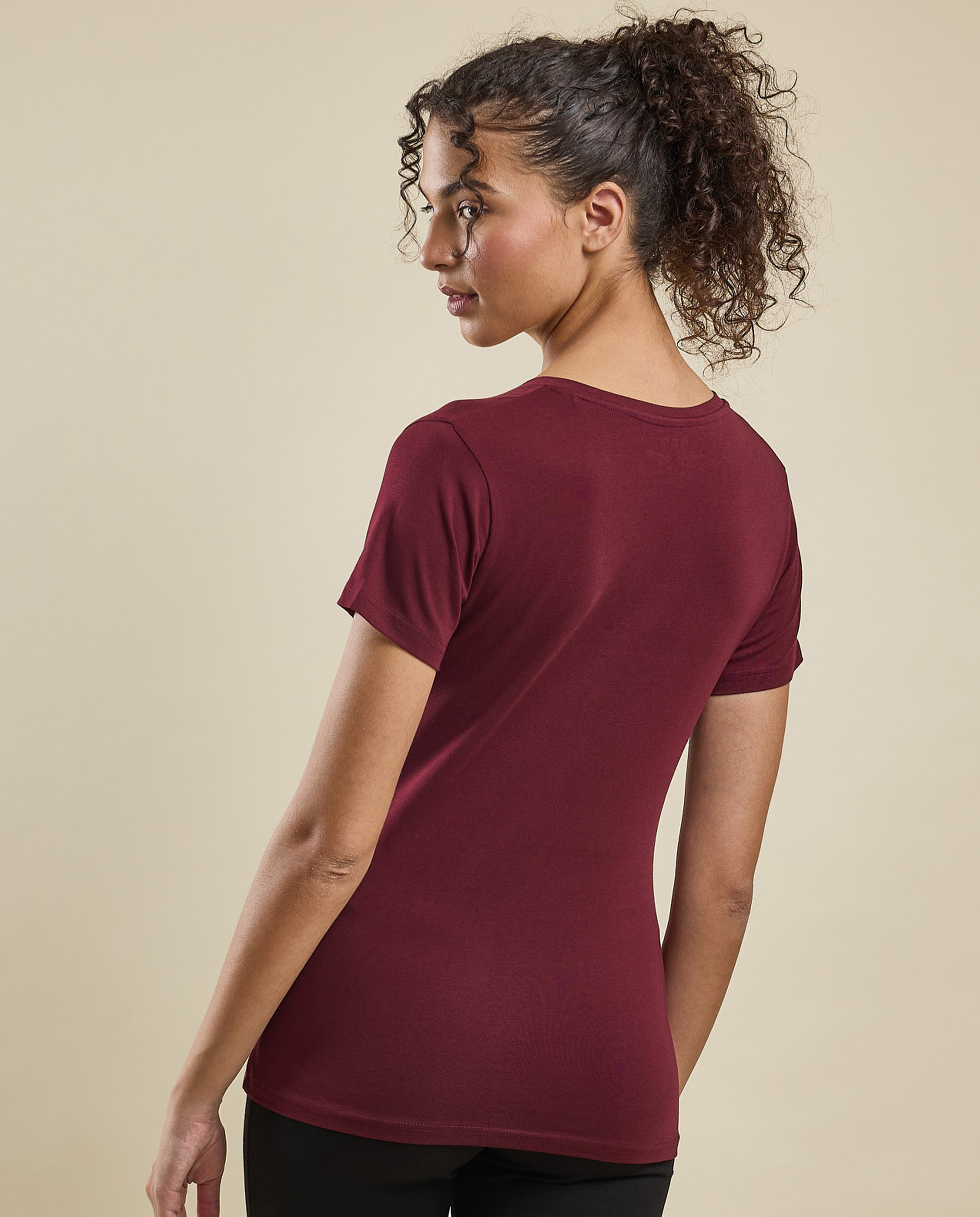 Solid T-Shirt with V-Neck and Short Sleeves