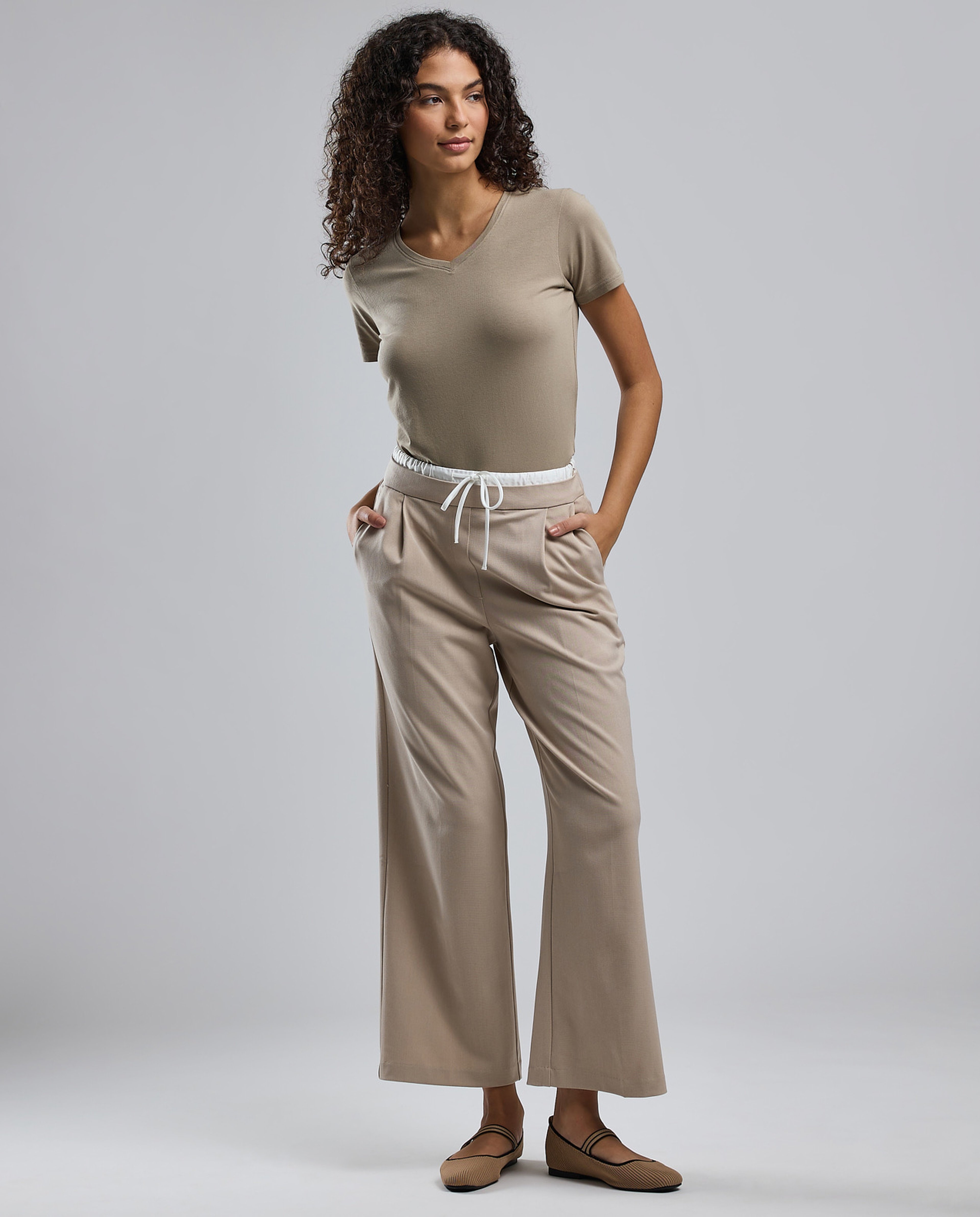 Solid T-Shirt with V-Neck and Short Sleeves