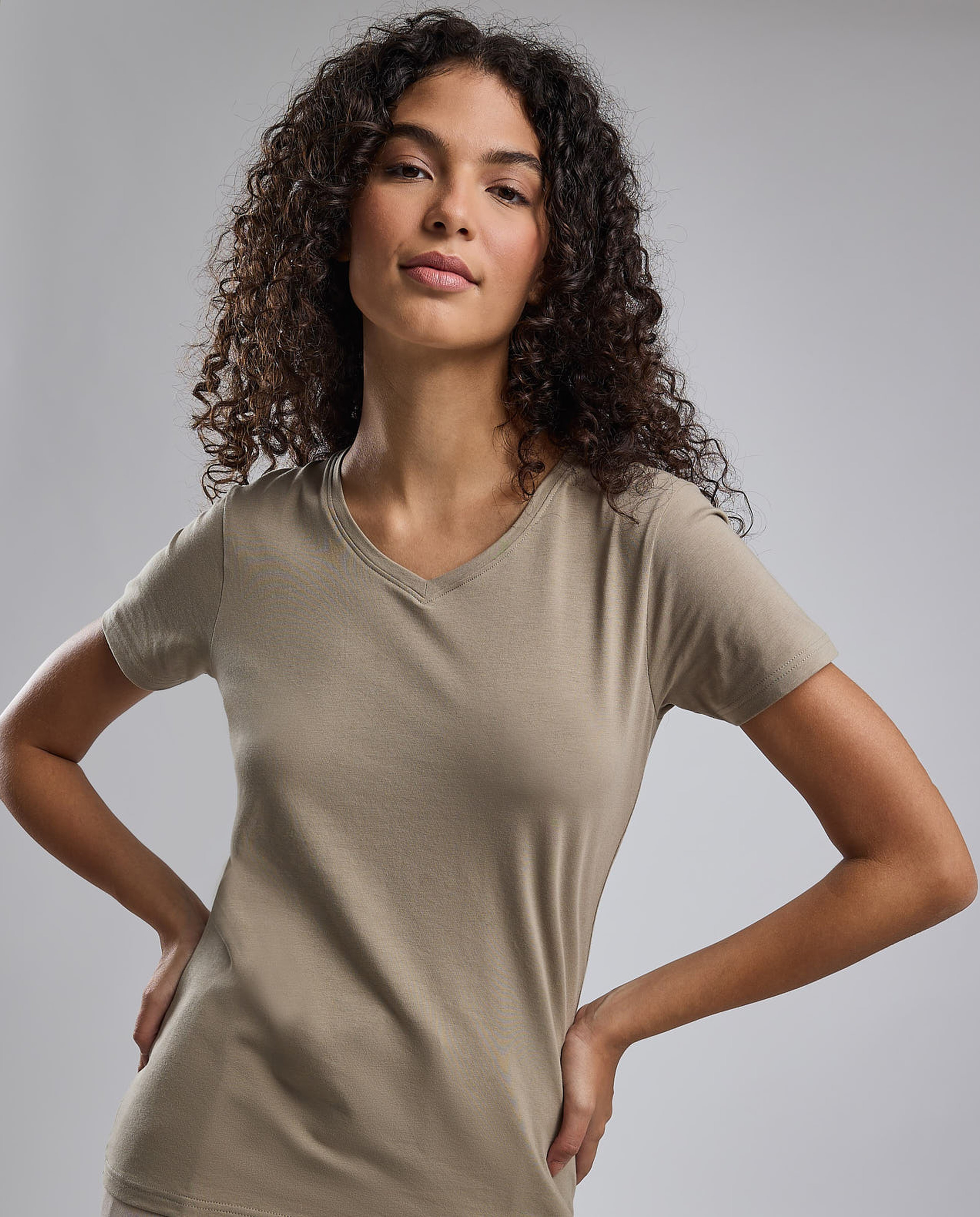 Solid T-Shirt with V-Neck and Short Sleeves