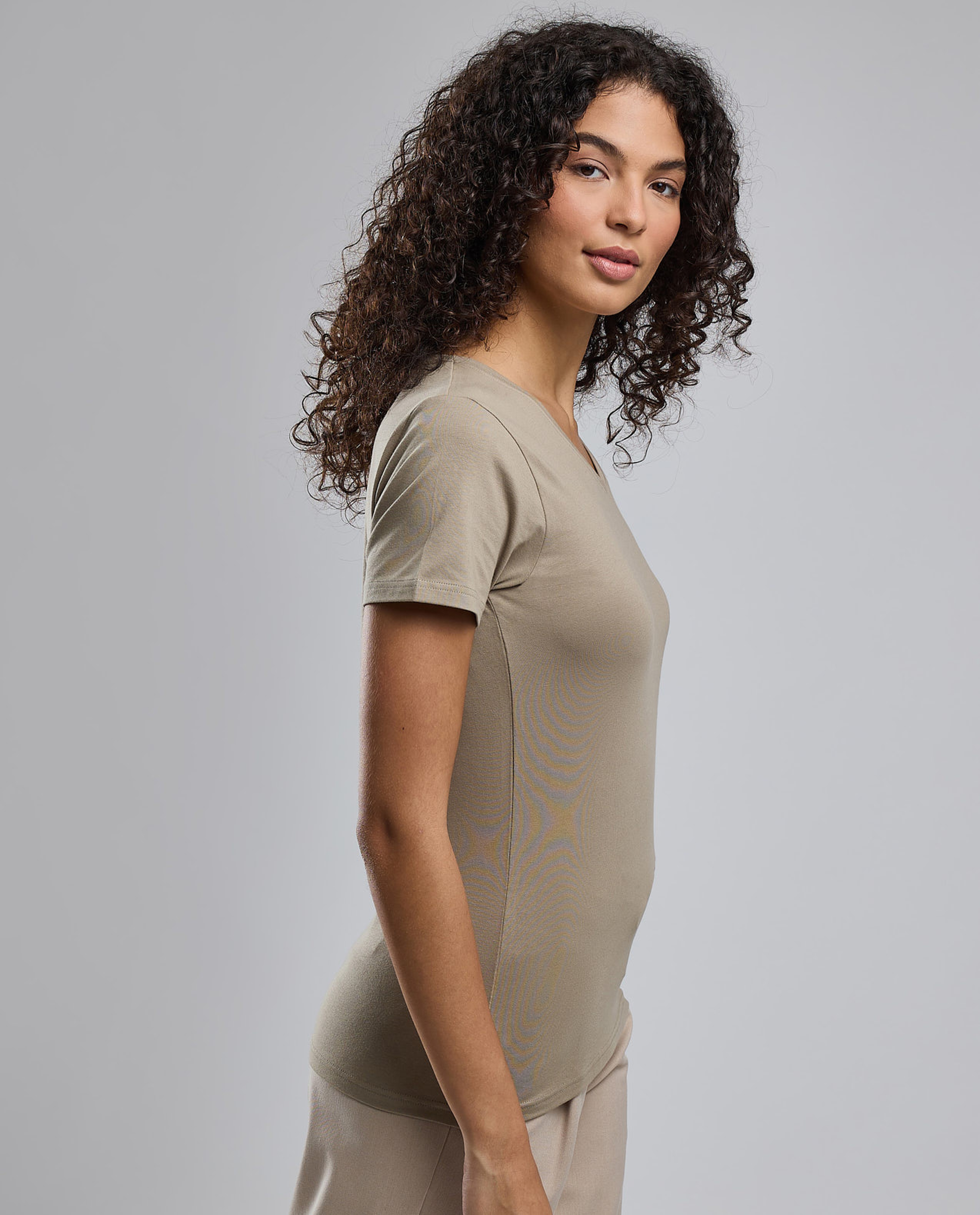 Solid T-Shirt with V-Neck and Short Sleeves