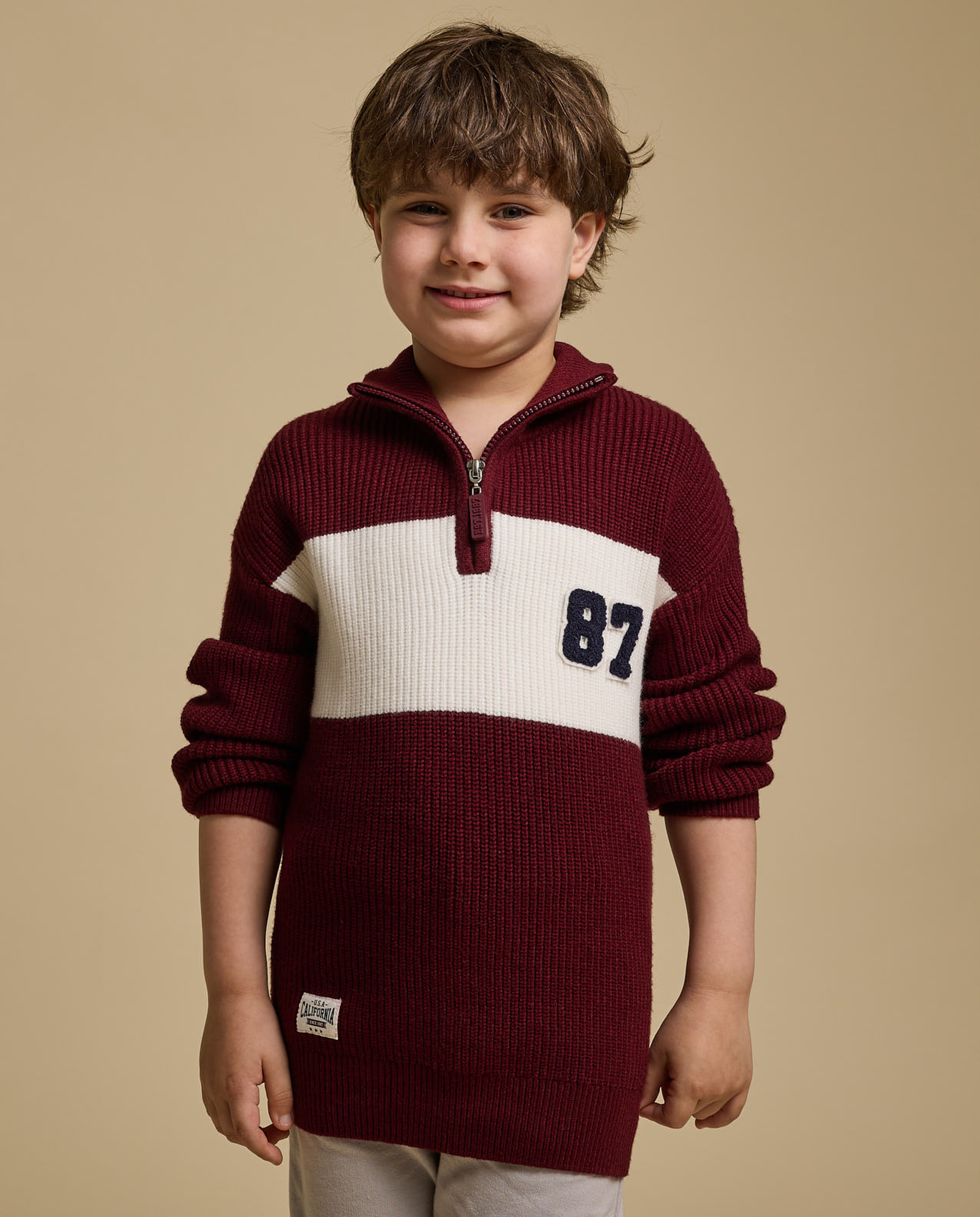 Color Block Sweater with High Neck and Long Sleeves