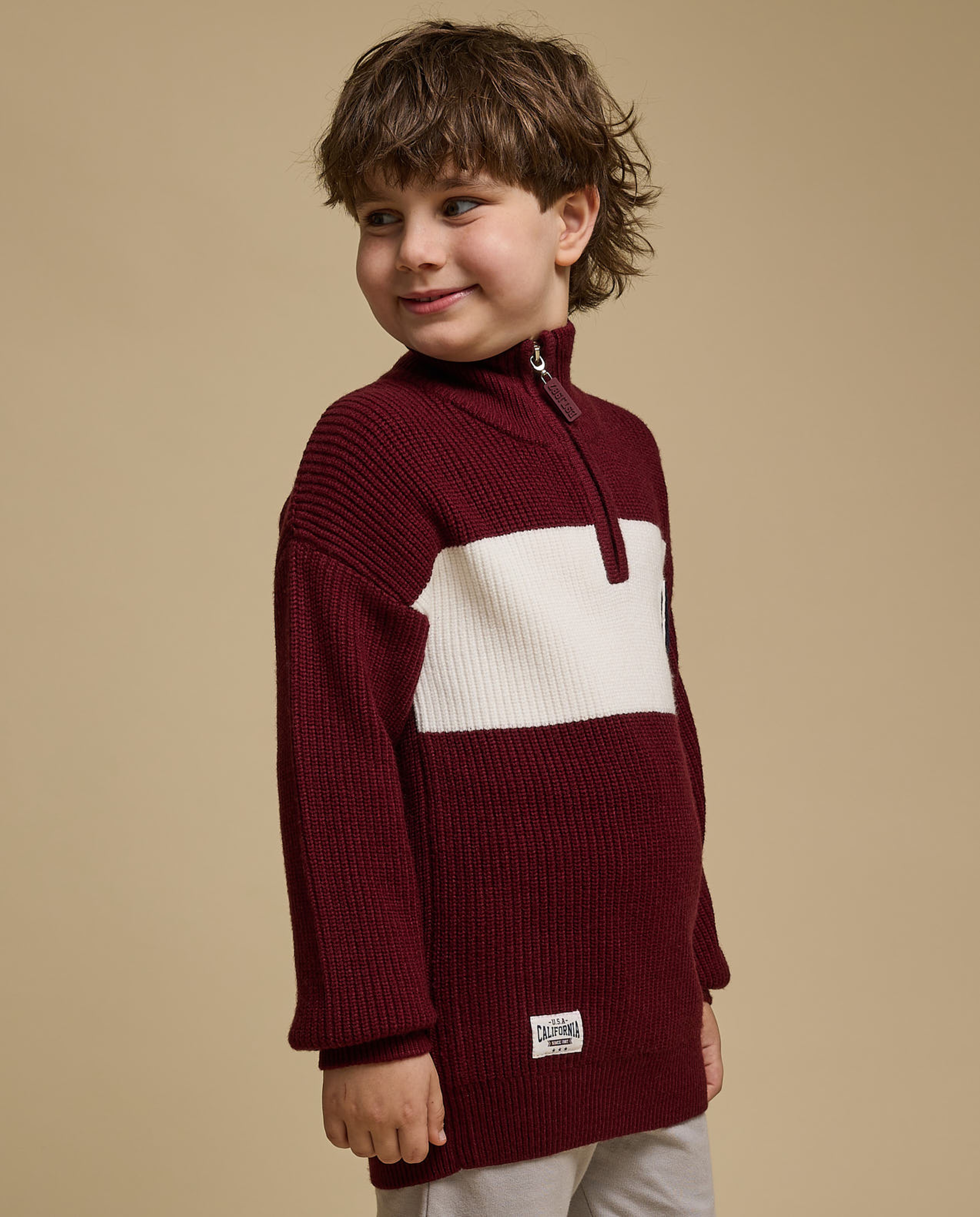 Color Block Sweater with High Neck and Long Sleeves