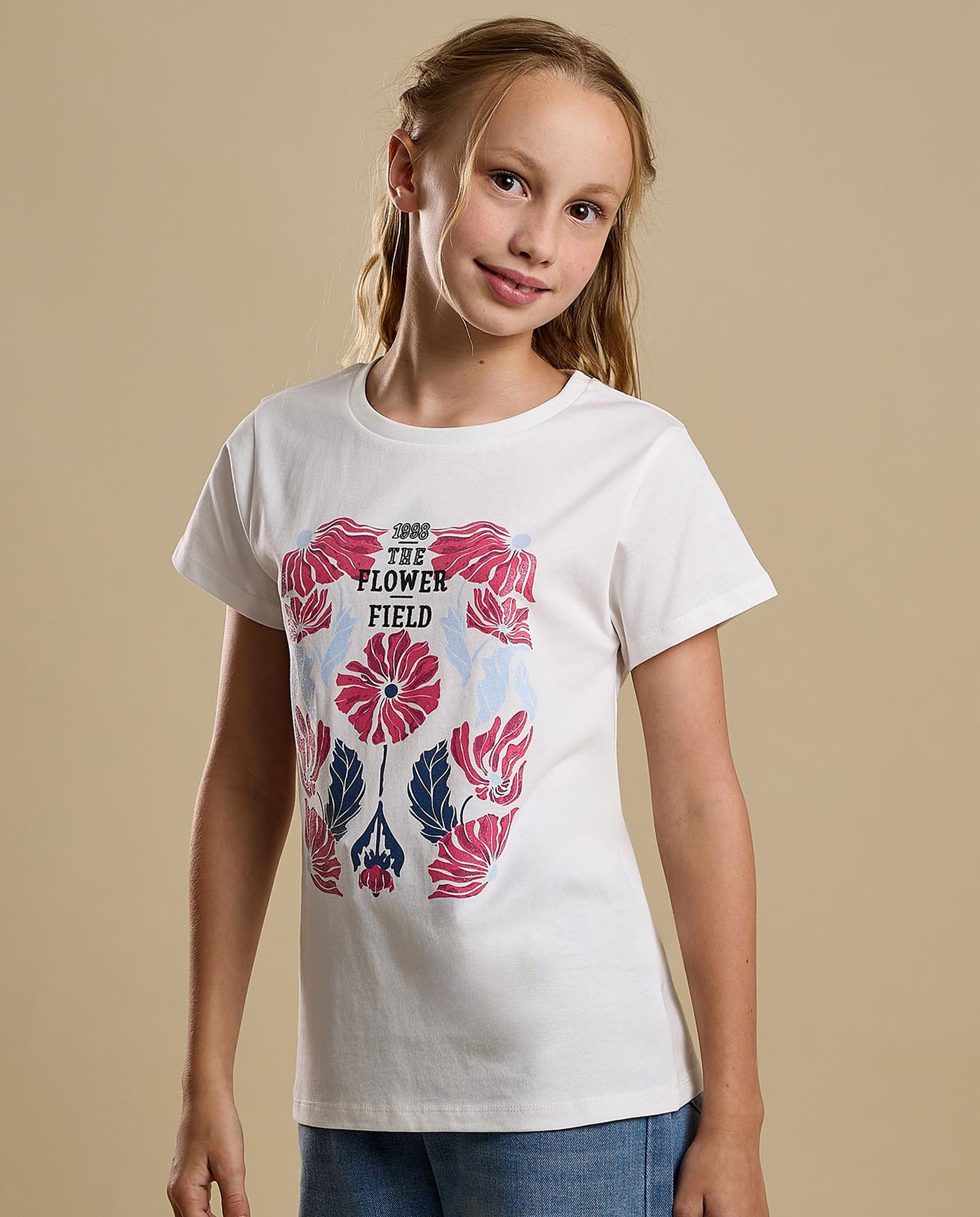 Graphic Print T-Shirt with Crew Neck and Short Sleeves