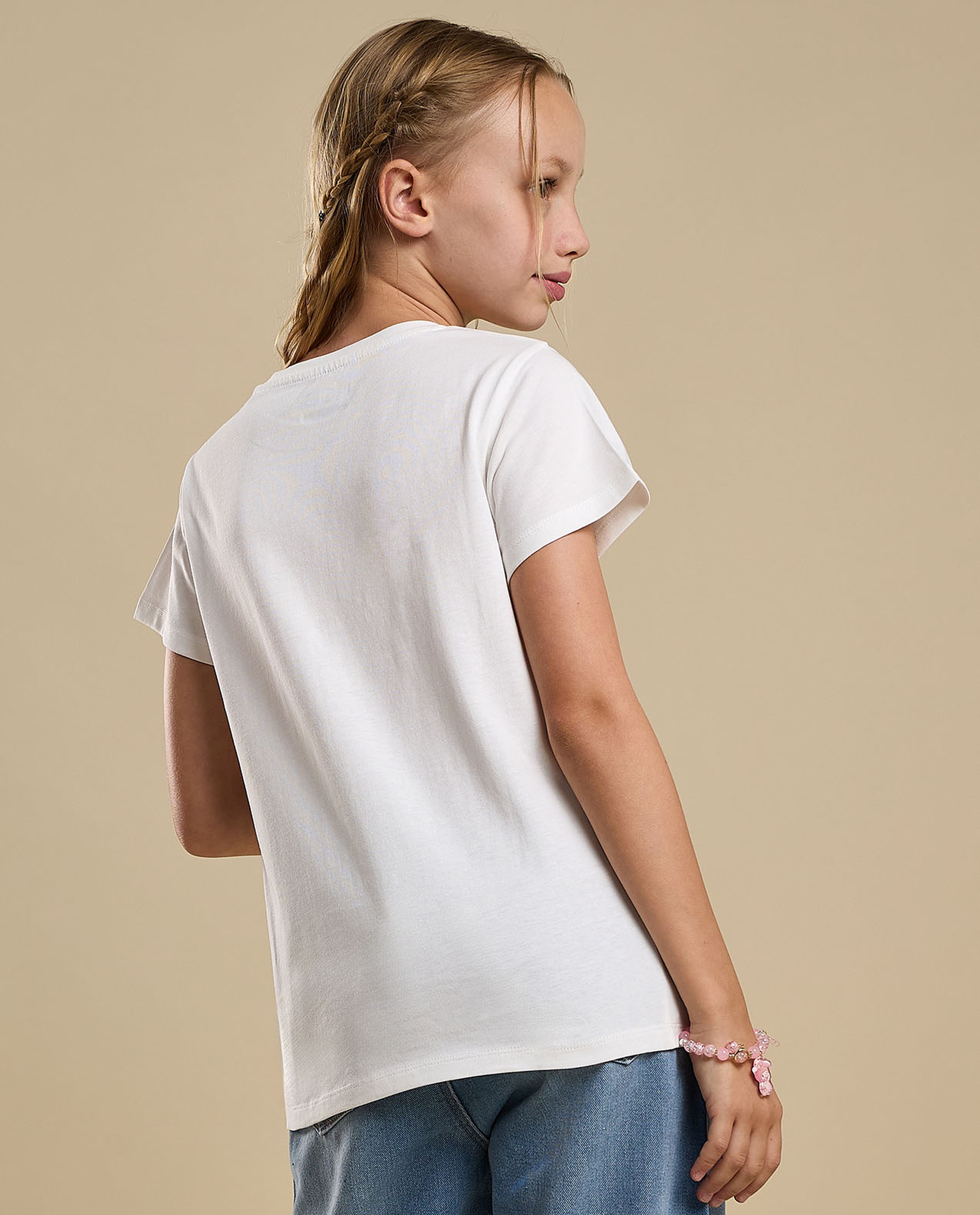 Graphic Print T-Shirt with Crew Neck and Short Sleeves