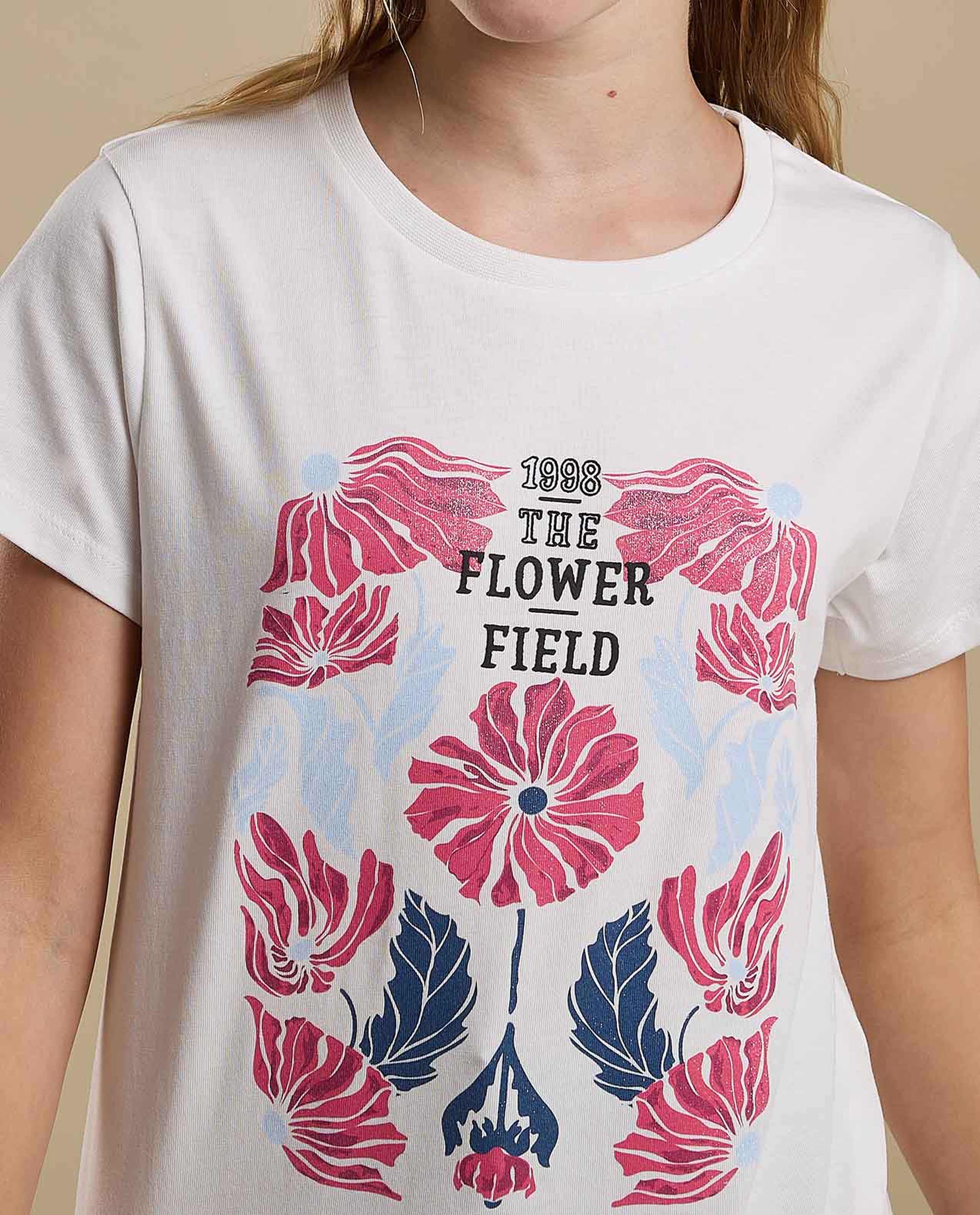 Graphic Print T-Shirt with Crew Neck and Short Sleeves