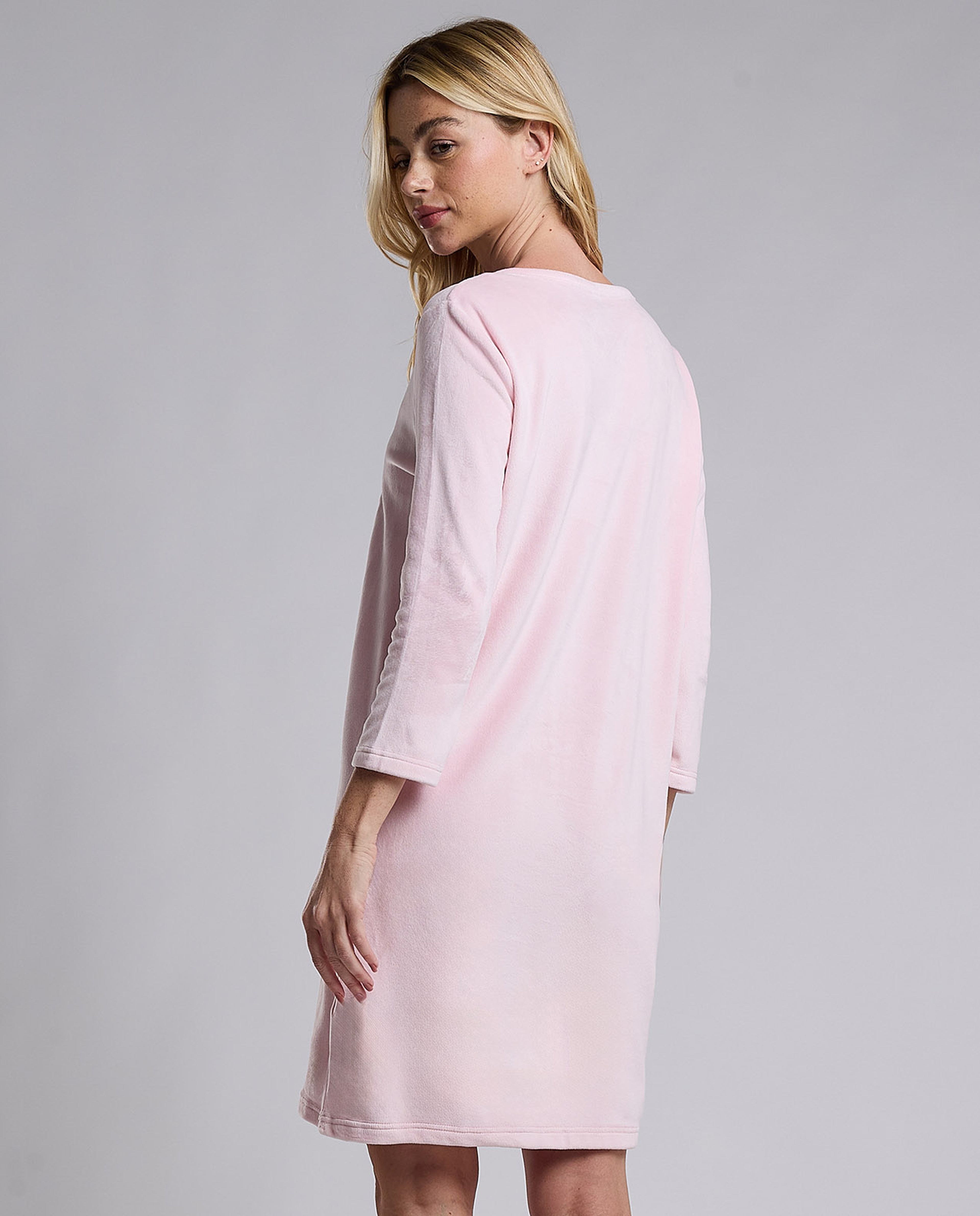 Printed Nightdress with Crew Neck and Long Sleeves