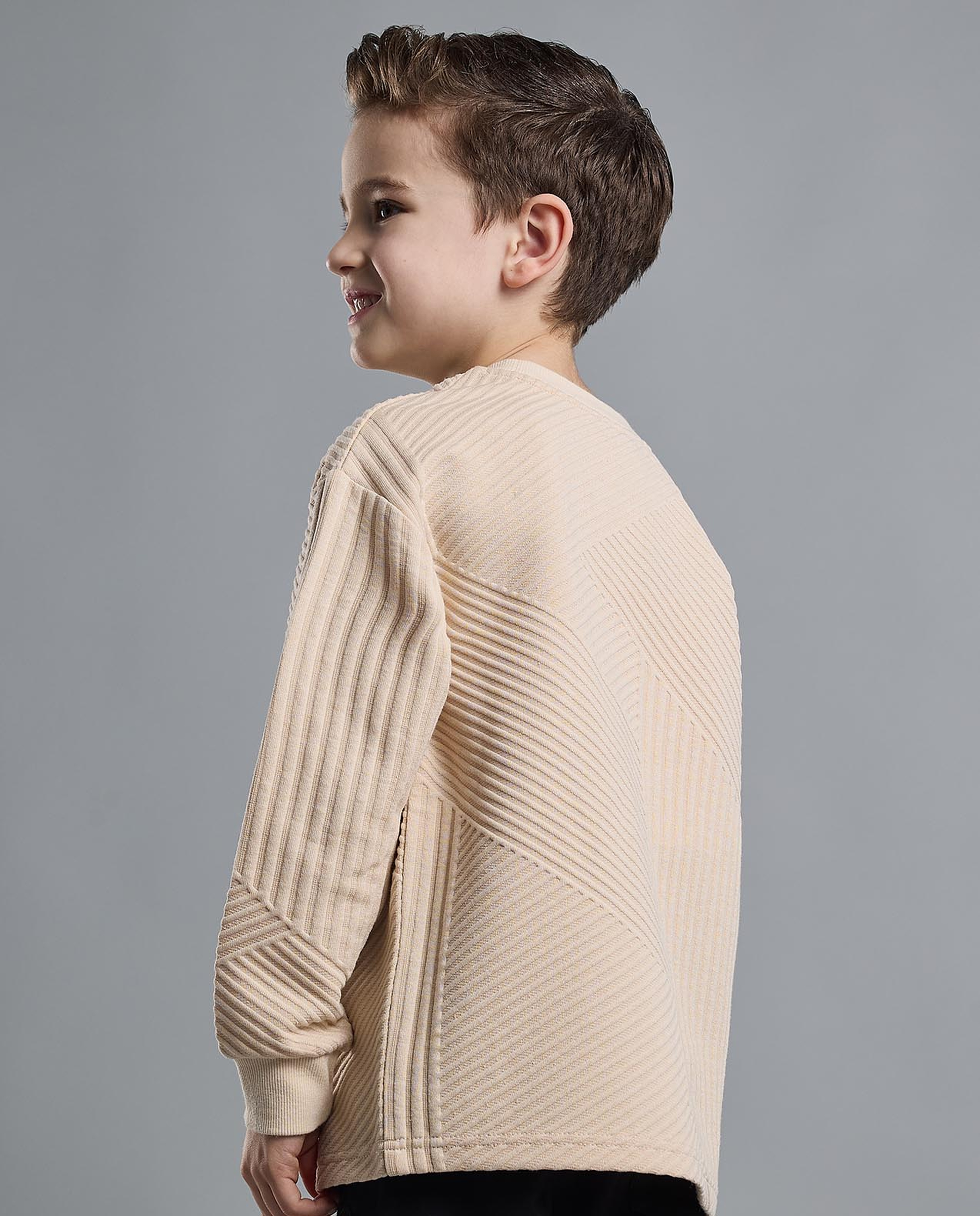 Textured Sweatshirt with Crew Neck and Long Sleeves