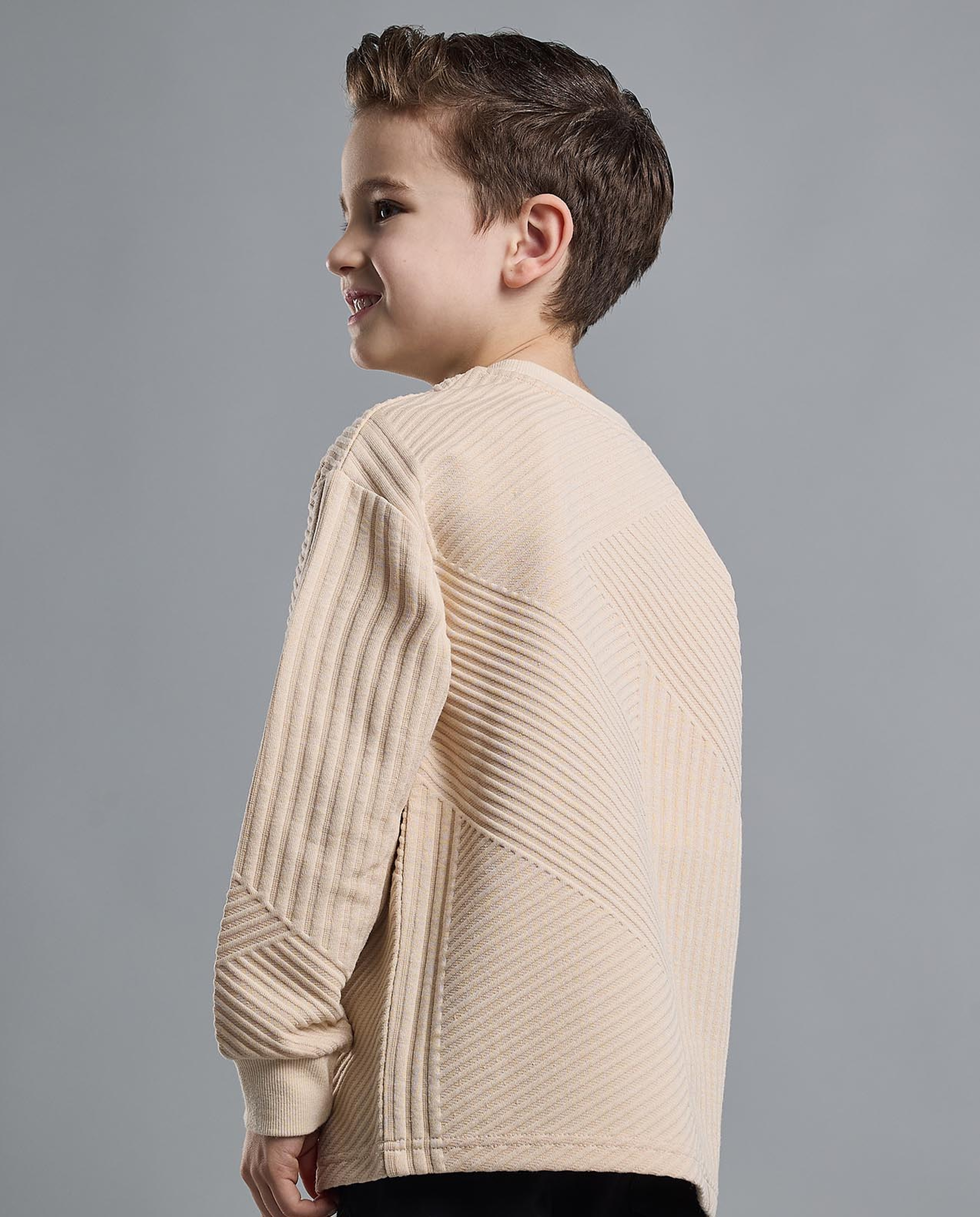 Textured Sweatshirt with Crew Neck and Long Sleeves