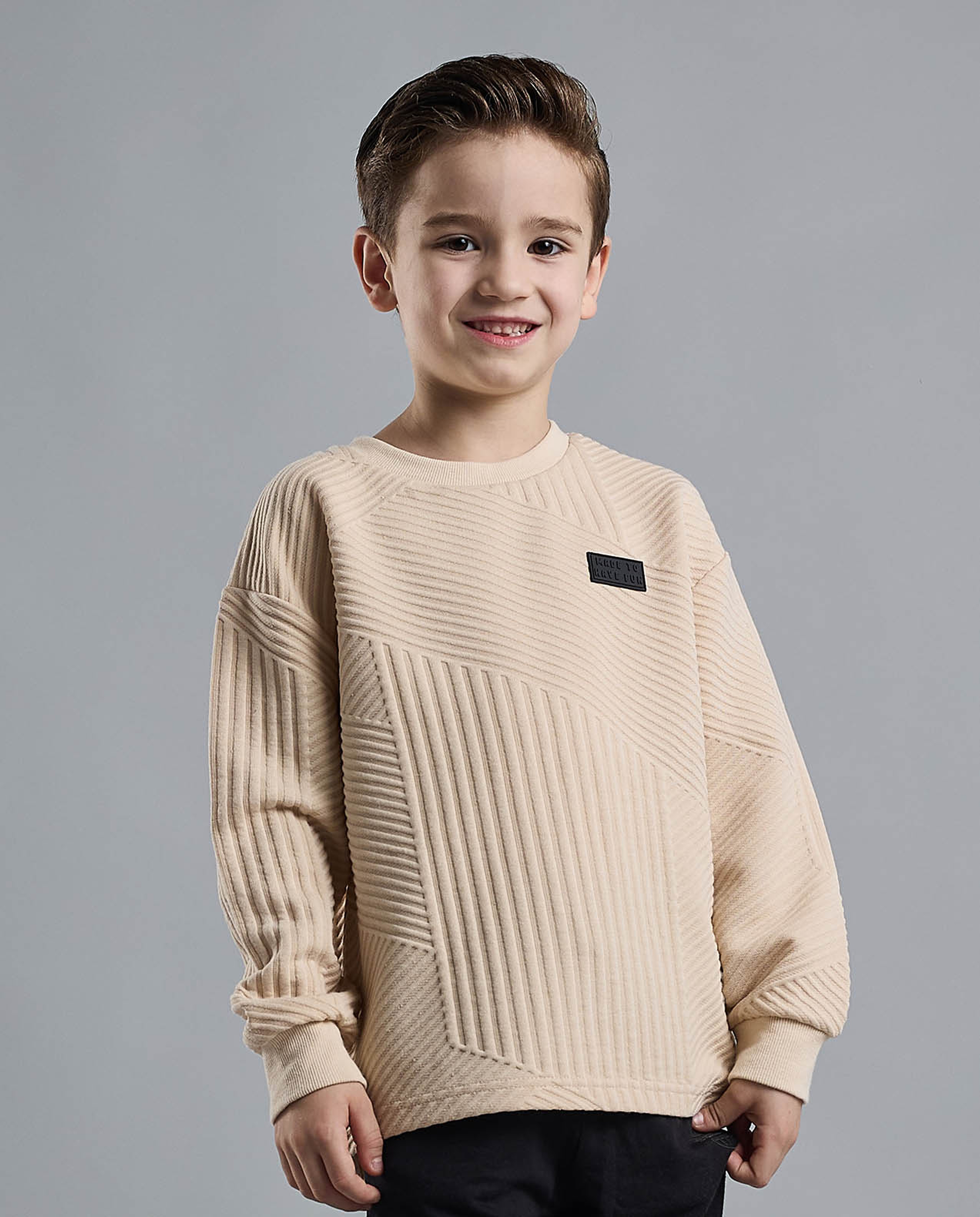 Textured Sweatshirt with Crew Neck and Long Sleeves