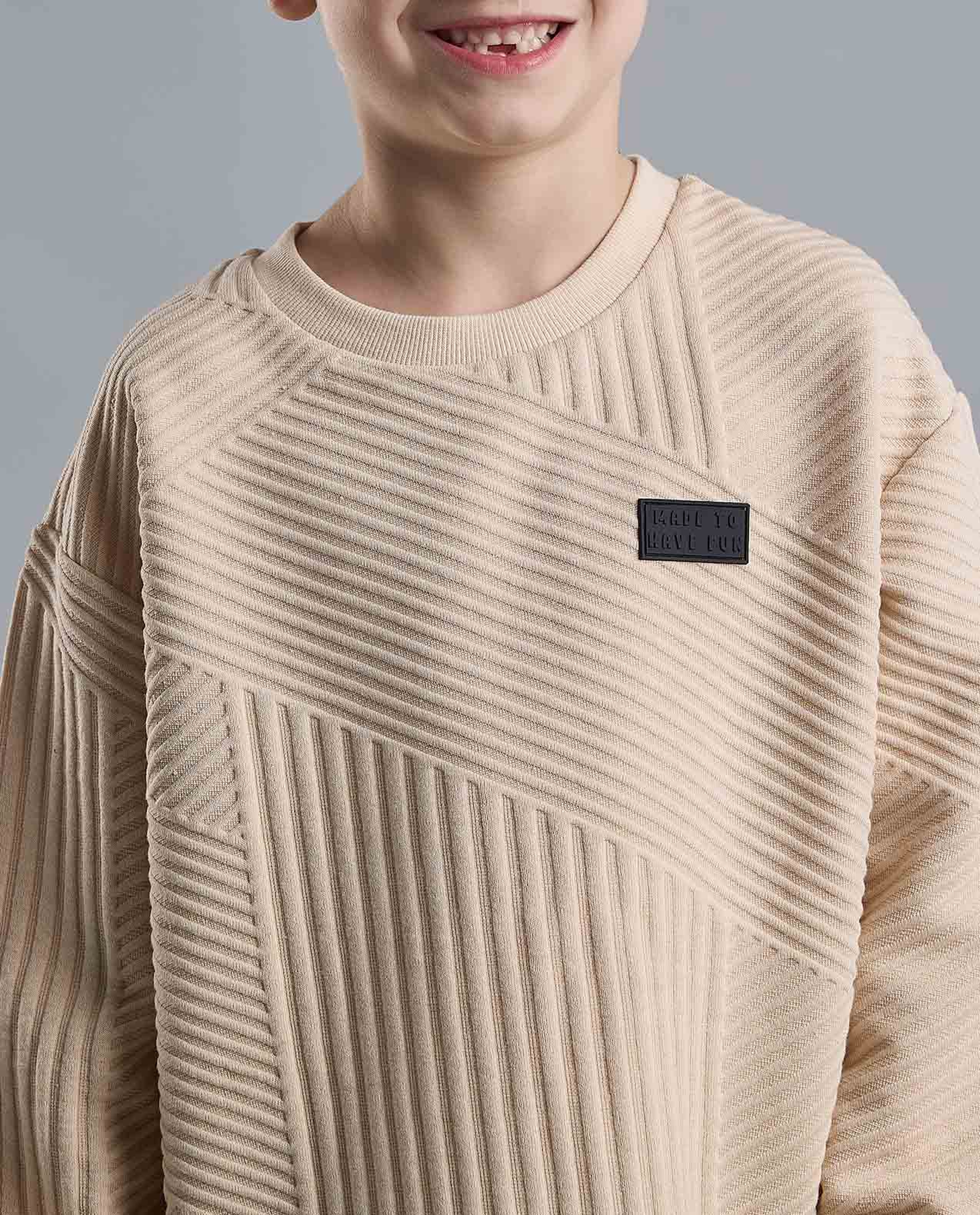 Textured Sweatshirt with Crew Neck and Long Sleeves