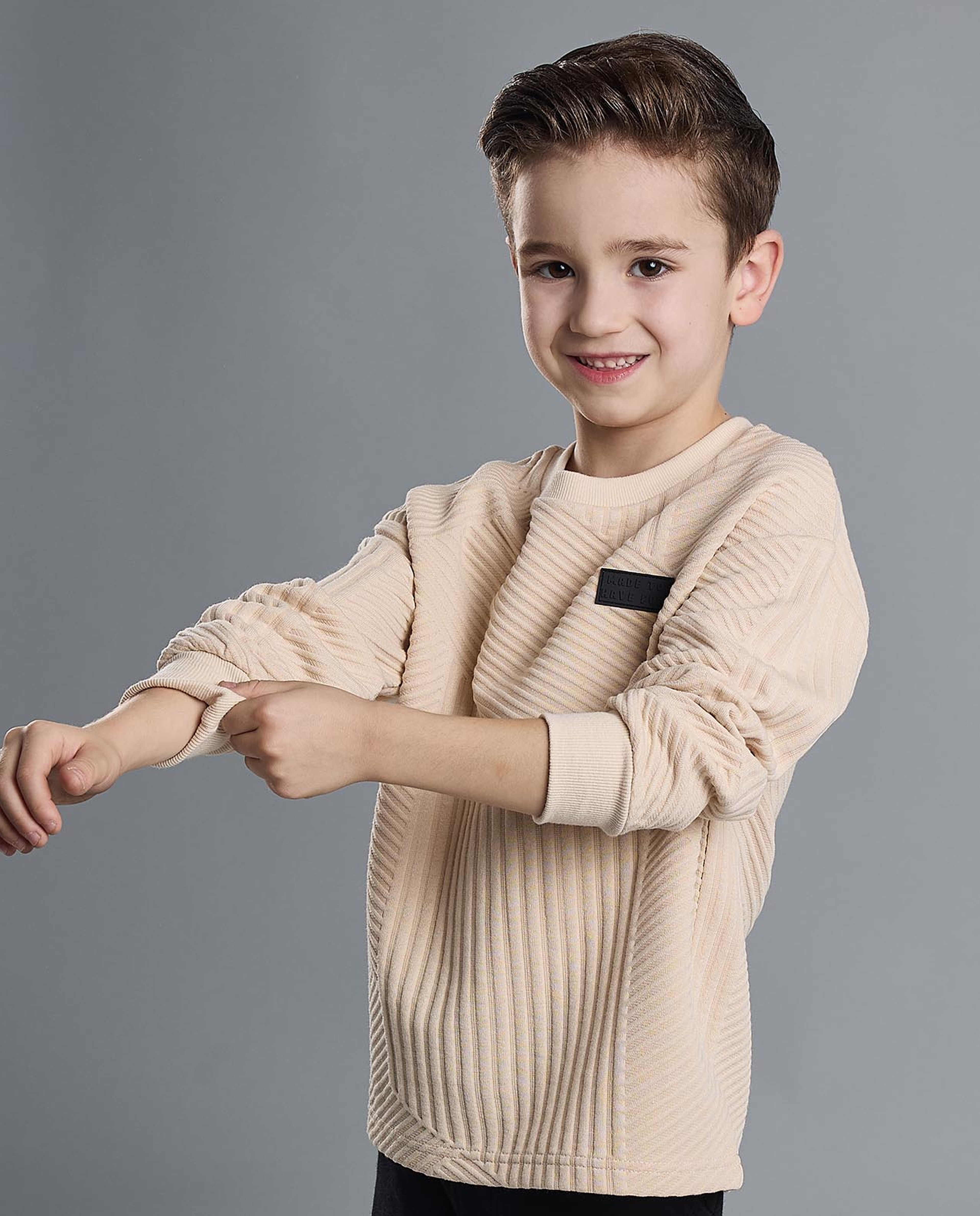 Textured Sweatshirt with Crew Neck and Long Sleeves