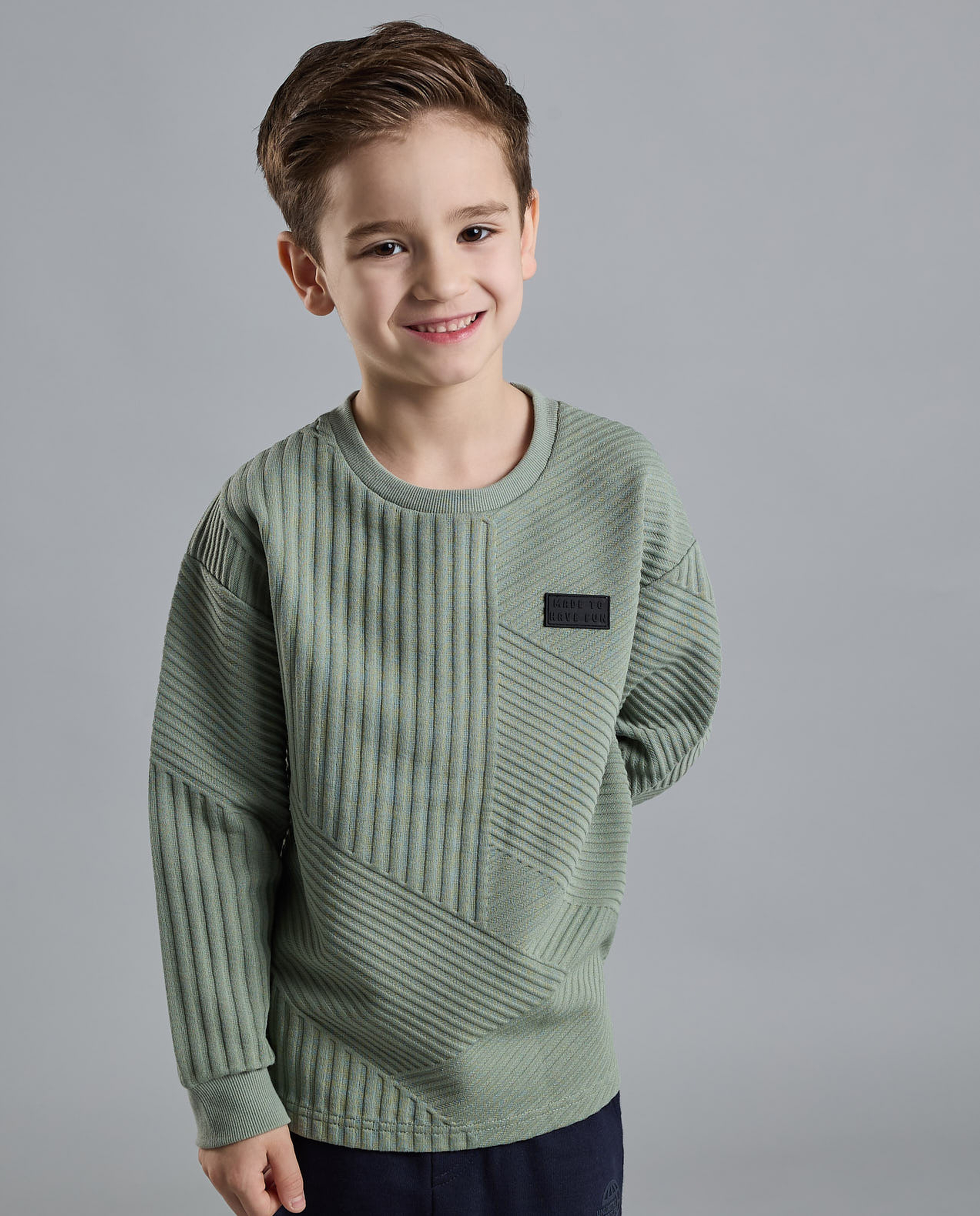 Textured Sweatshirt with Crew Neck and Long Sleeves