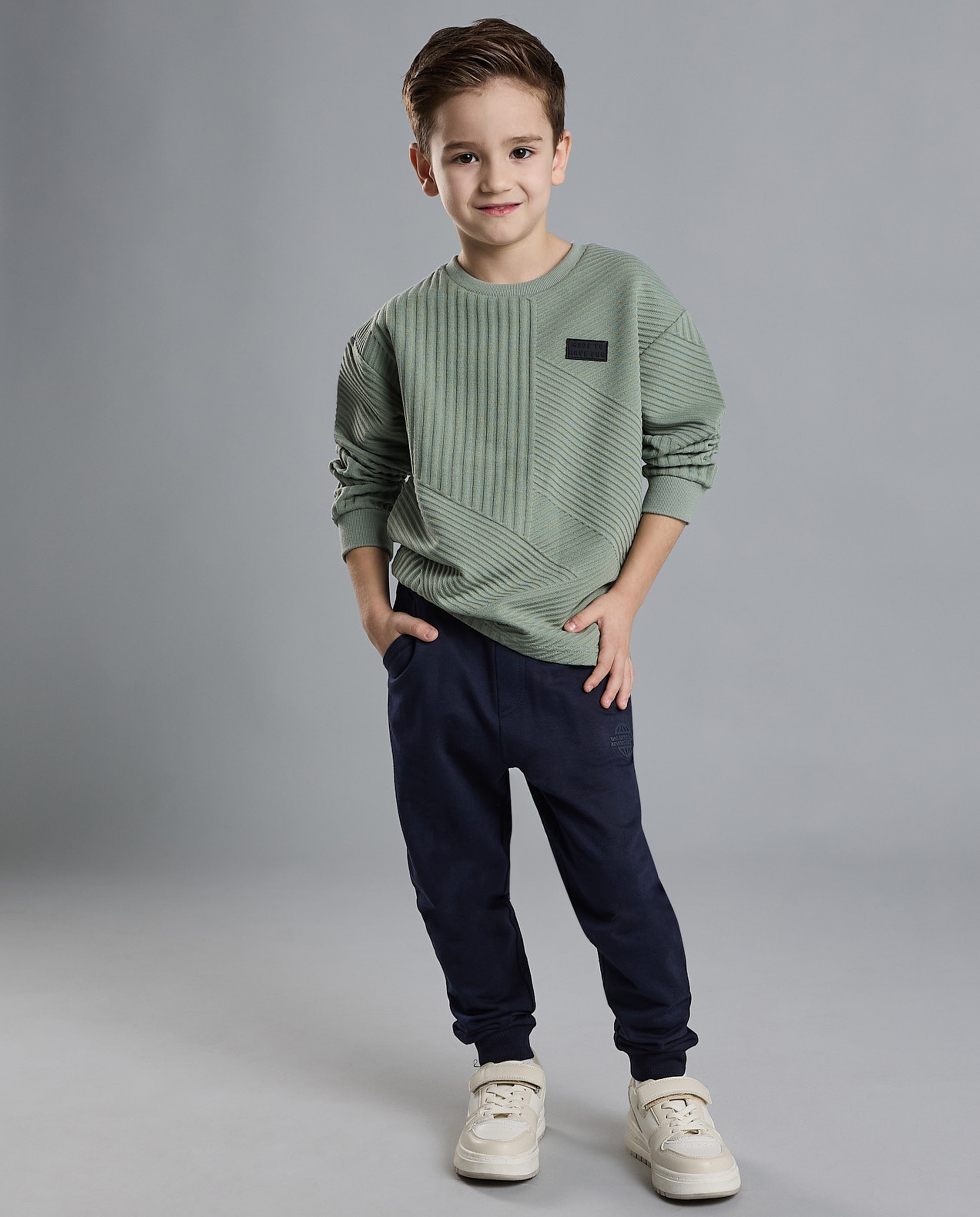 Textured Sweatshirt with Crew Neck and Long Sleeves