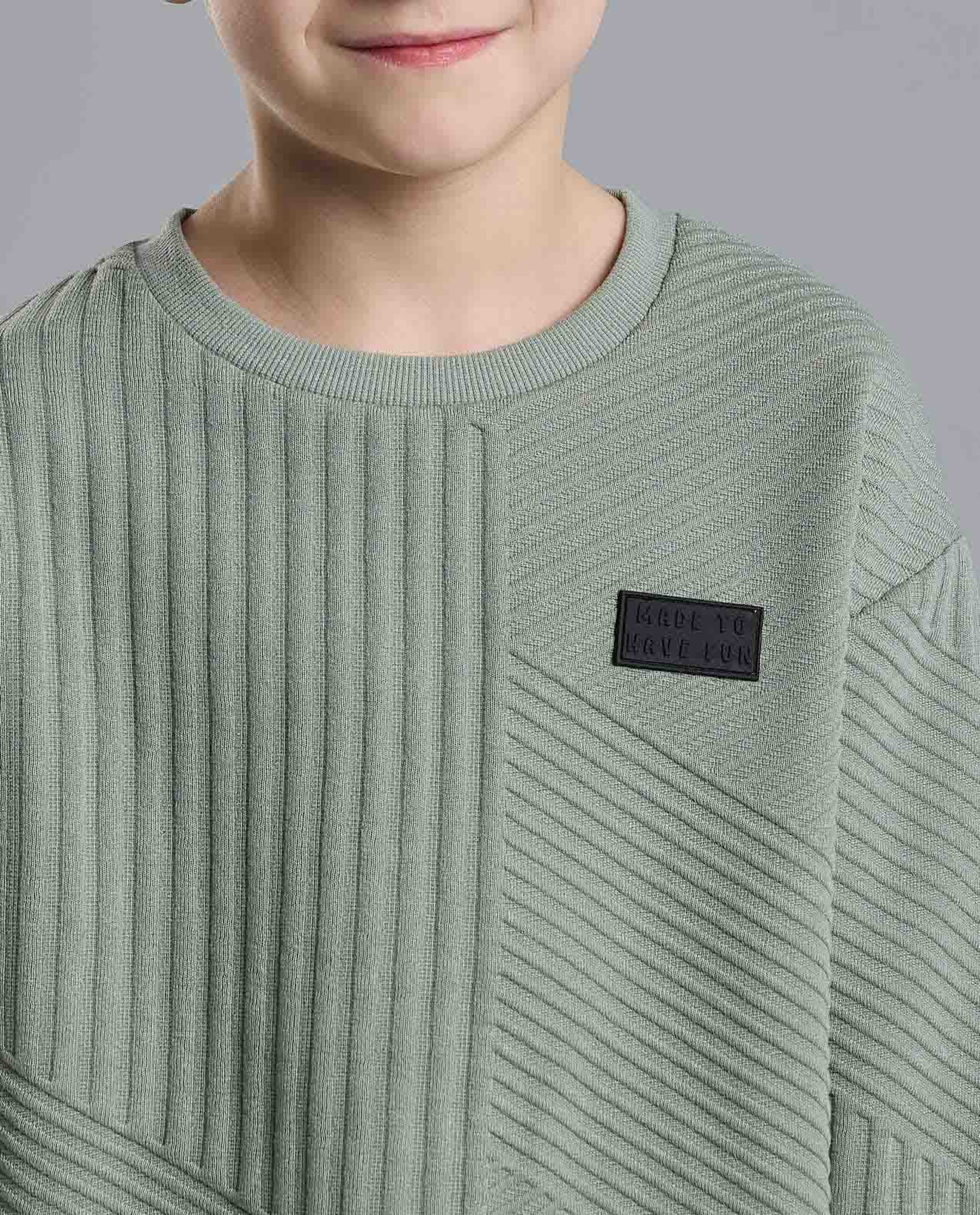 Textured Sweatshirt with Crew Neck and Long Sleeves