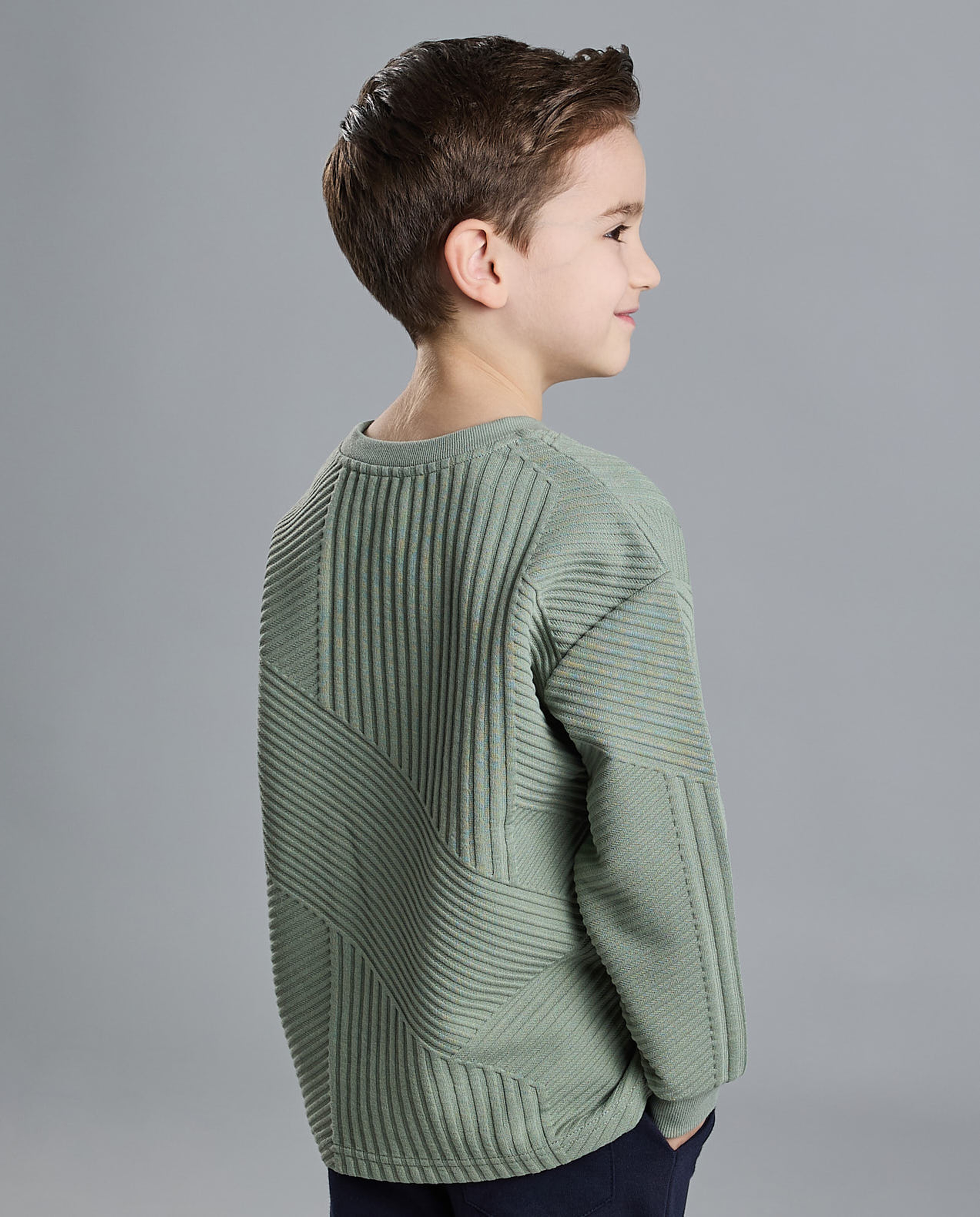 Textured Sweatshirt with Crew Neck and Long Sleeves