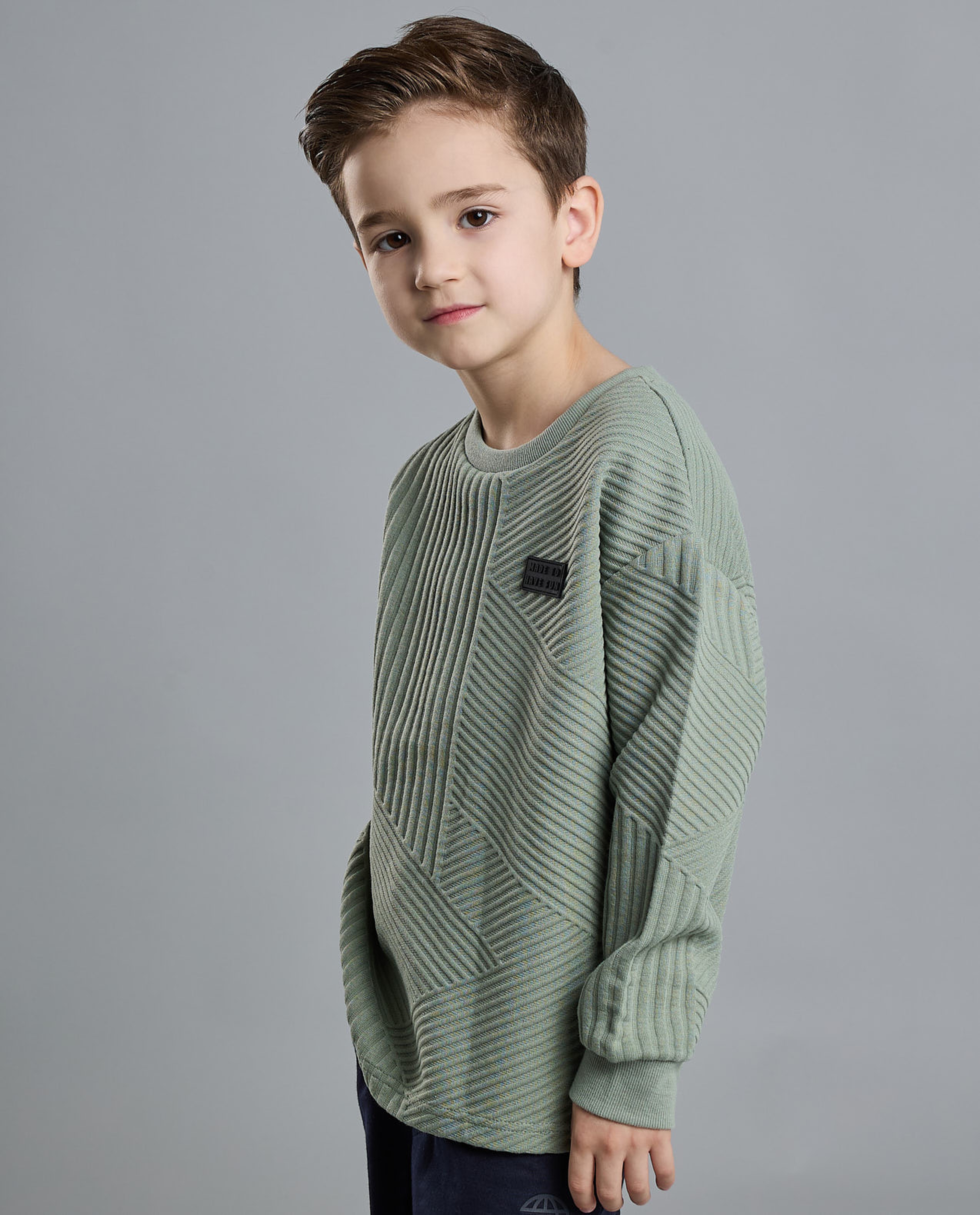 Textured Sweatshirt with Crew Neck and Long Sleeves