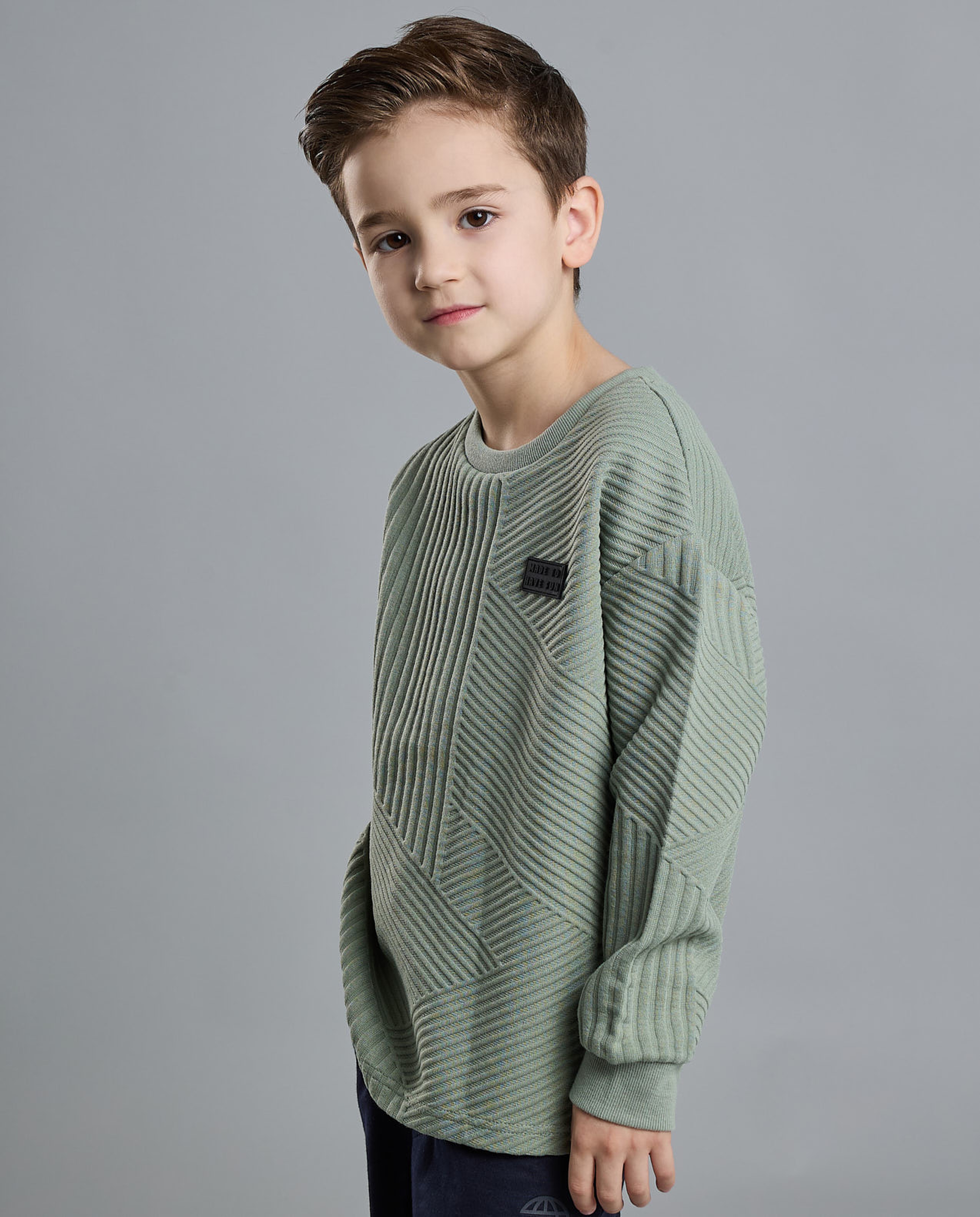 Textured Sweatshirt with Crew Neck and Long Sleeves