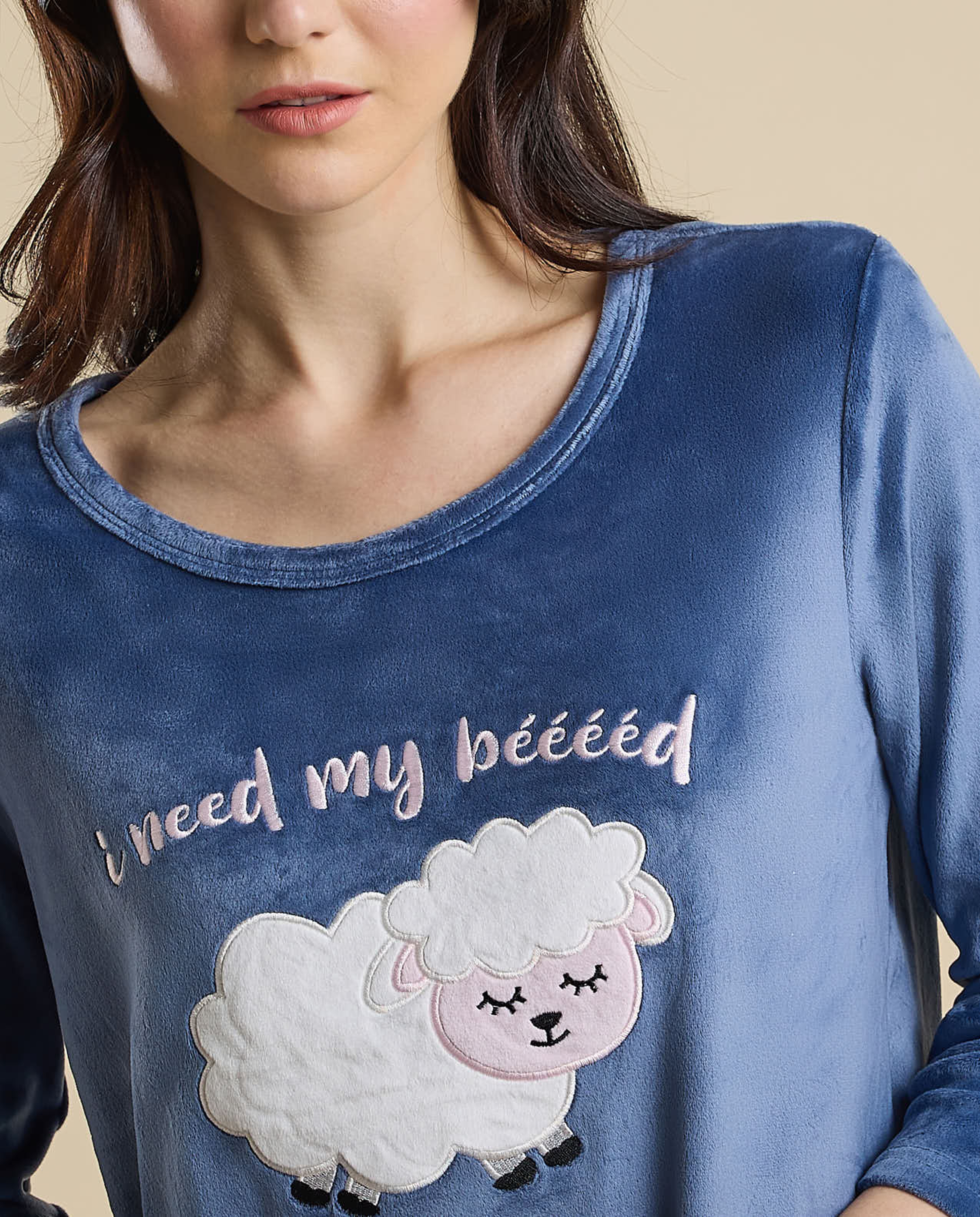 Printed Nightdress with Crew Neck and 3/4 Sleeves