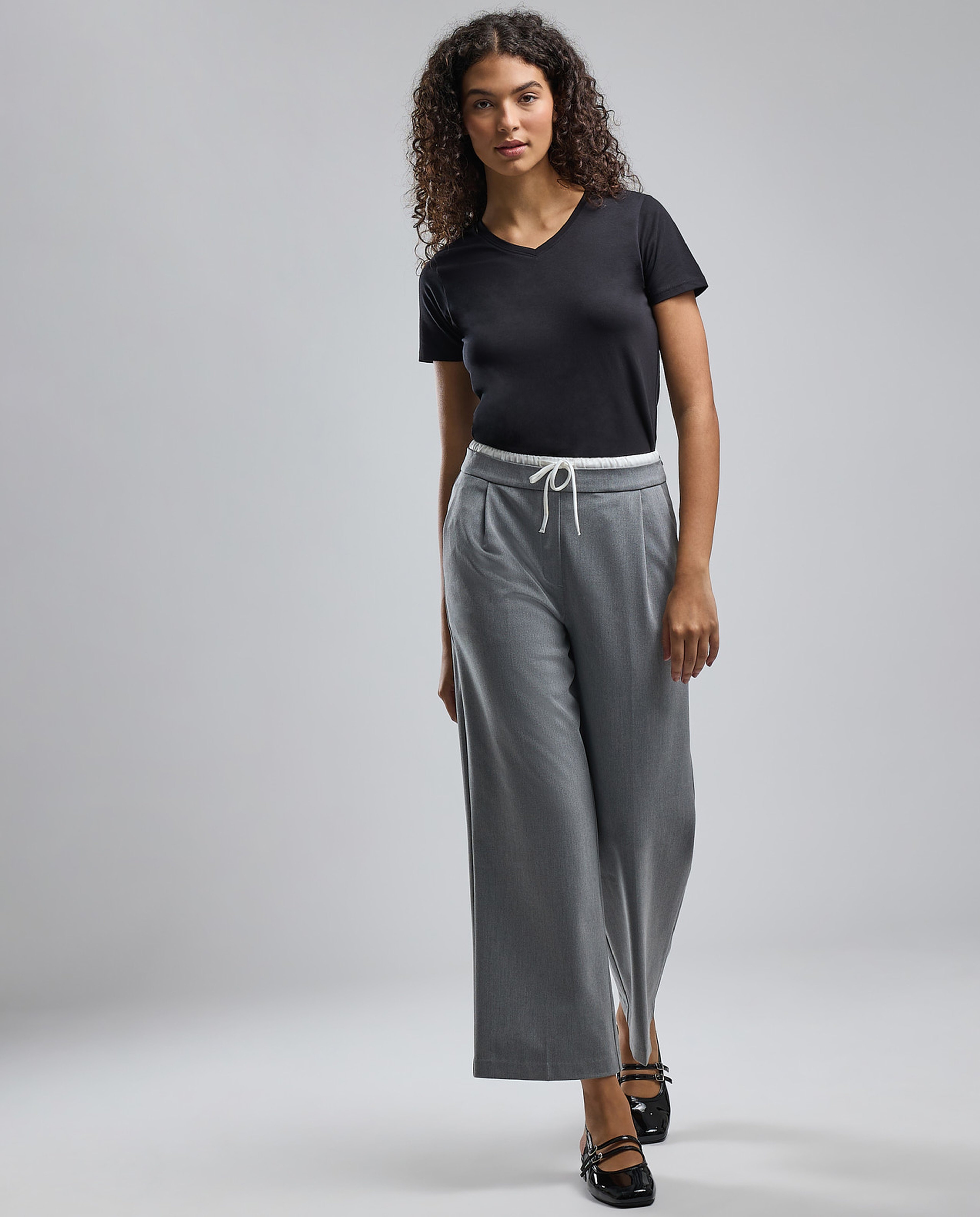 Solid T-Shirt with V-Neck and Short Sleeves