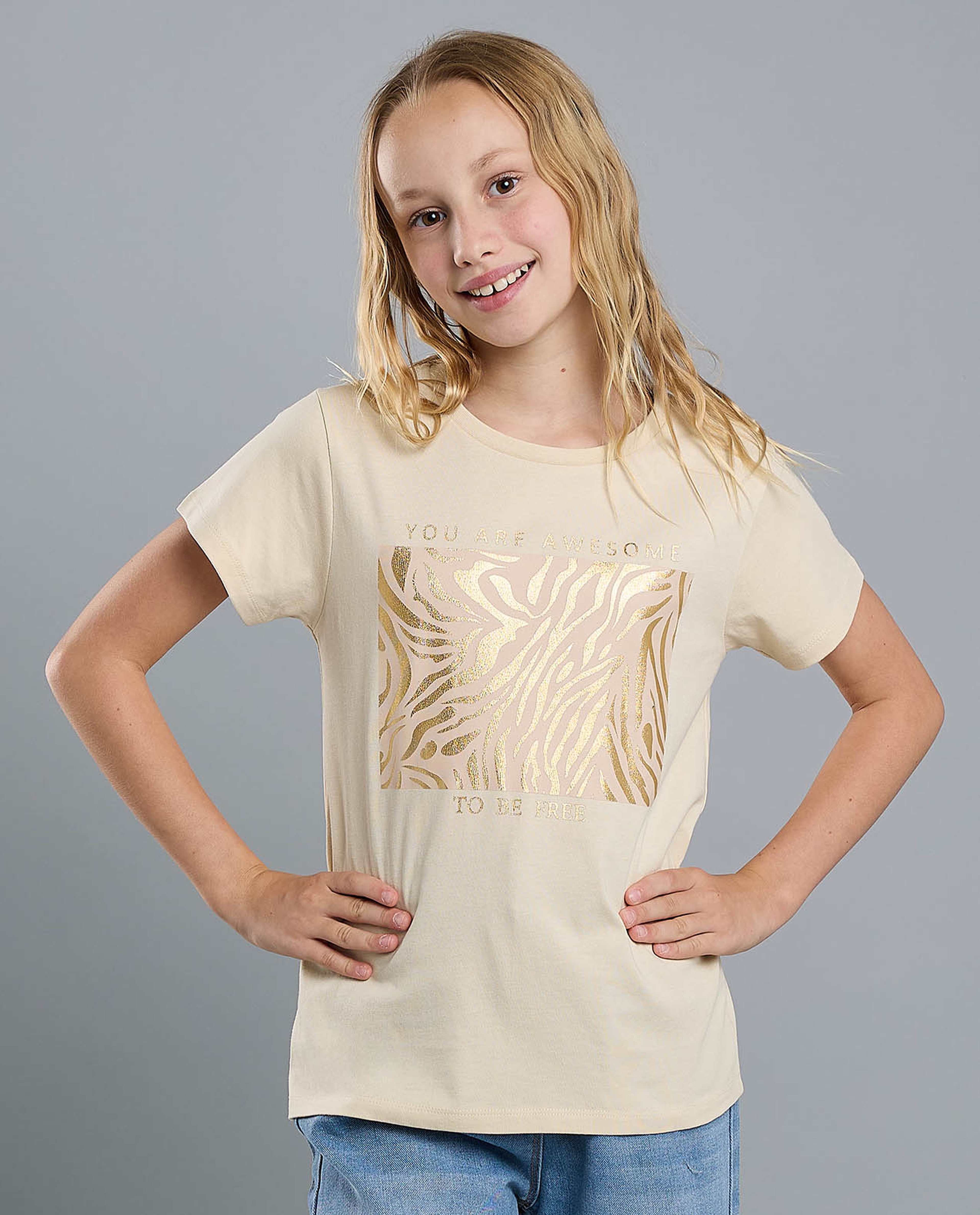 Foil Print T-Shirt with Crew Neck and Short Sleeves