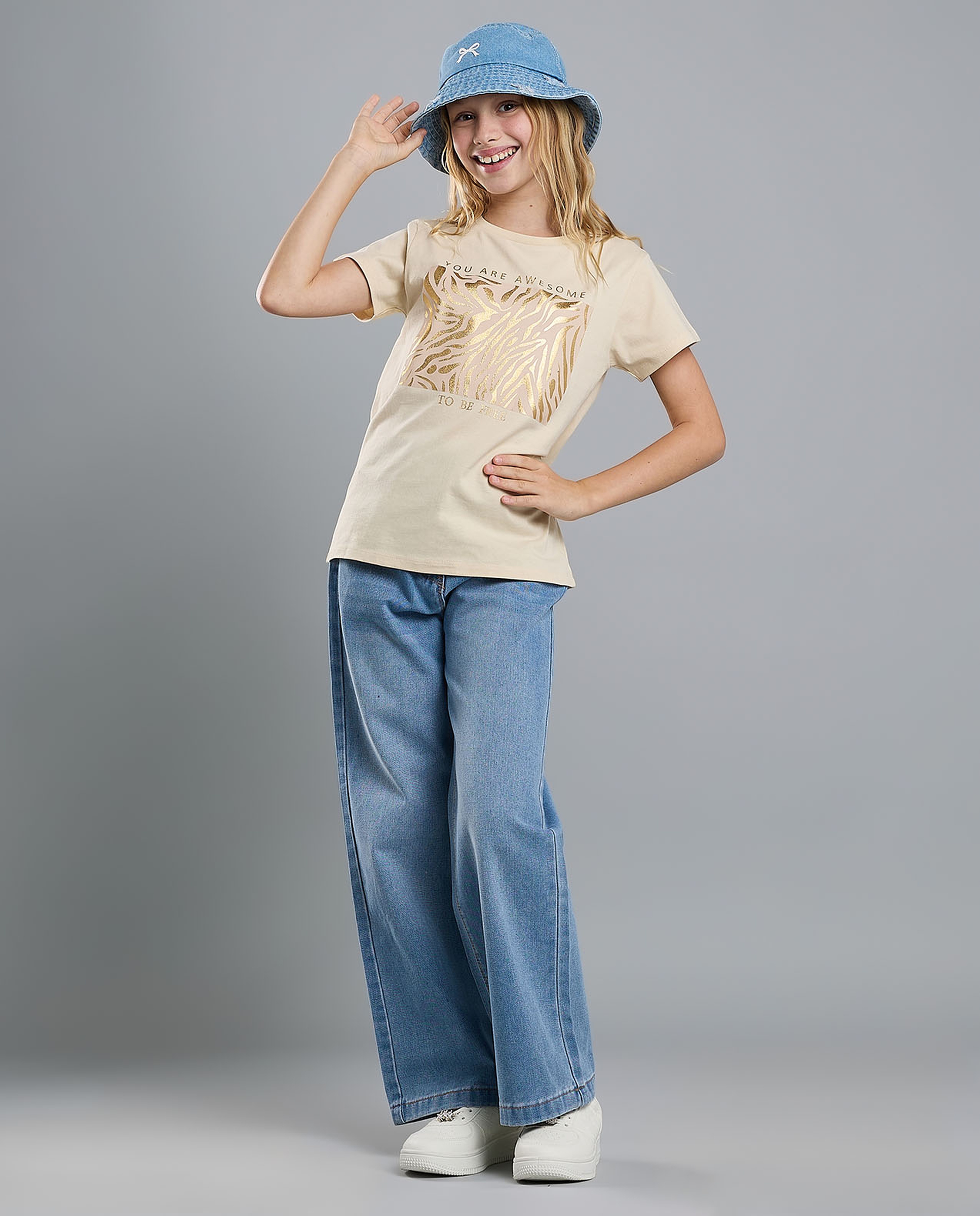 Foil Print T-Shirt with Crew Neck and Short Sleeves