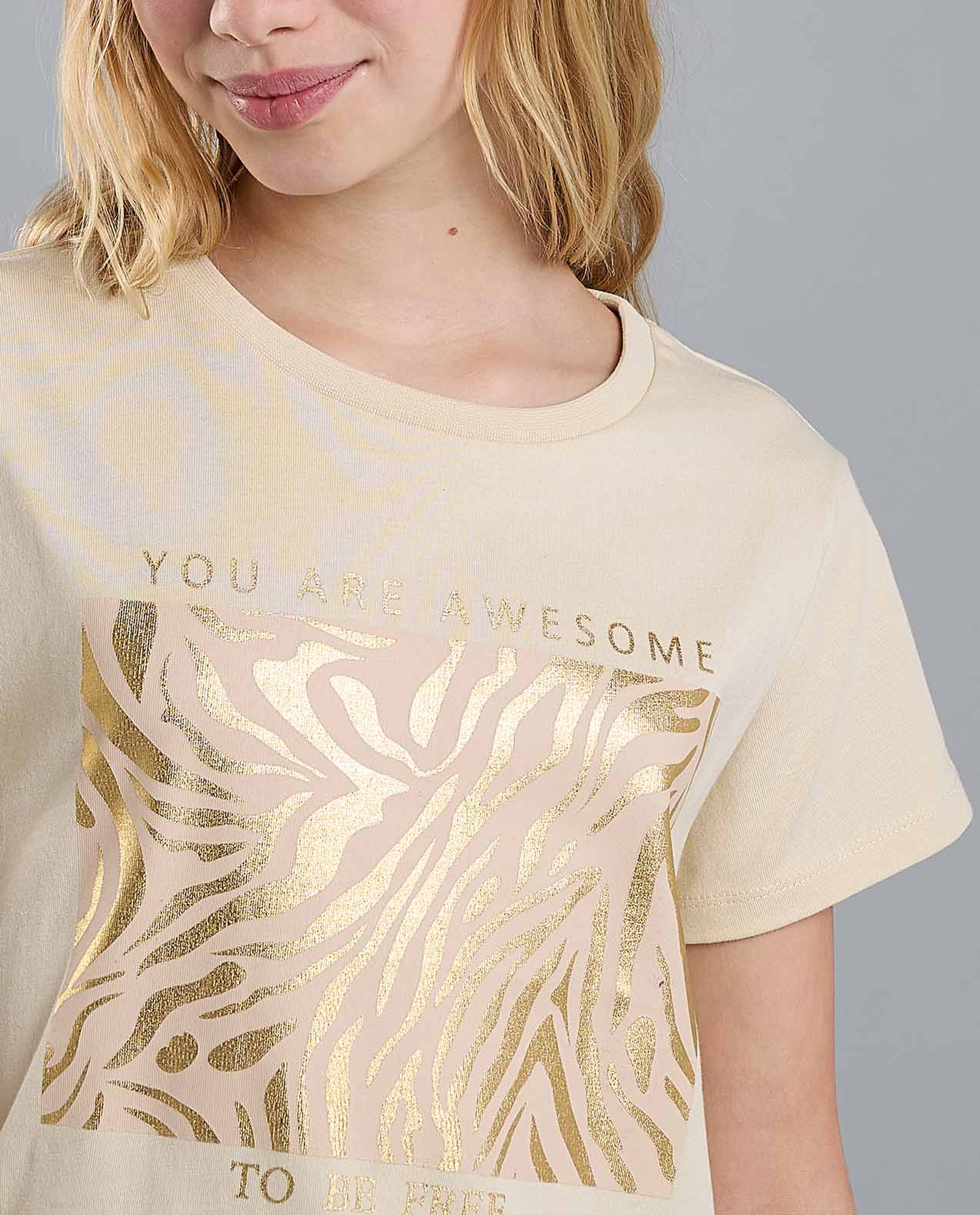 Foil Print T-Shirt with Crew Neck and Short Sleeves