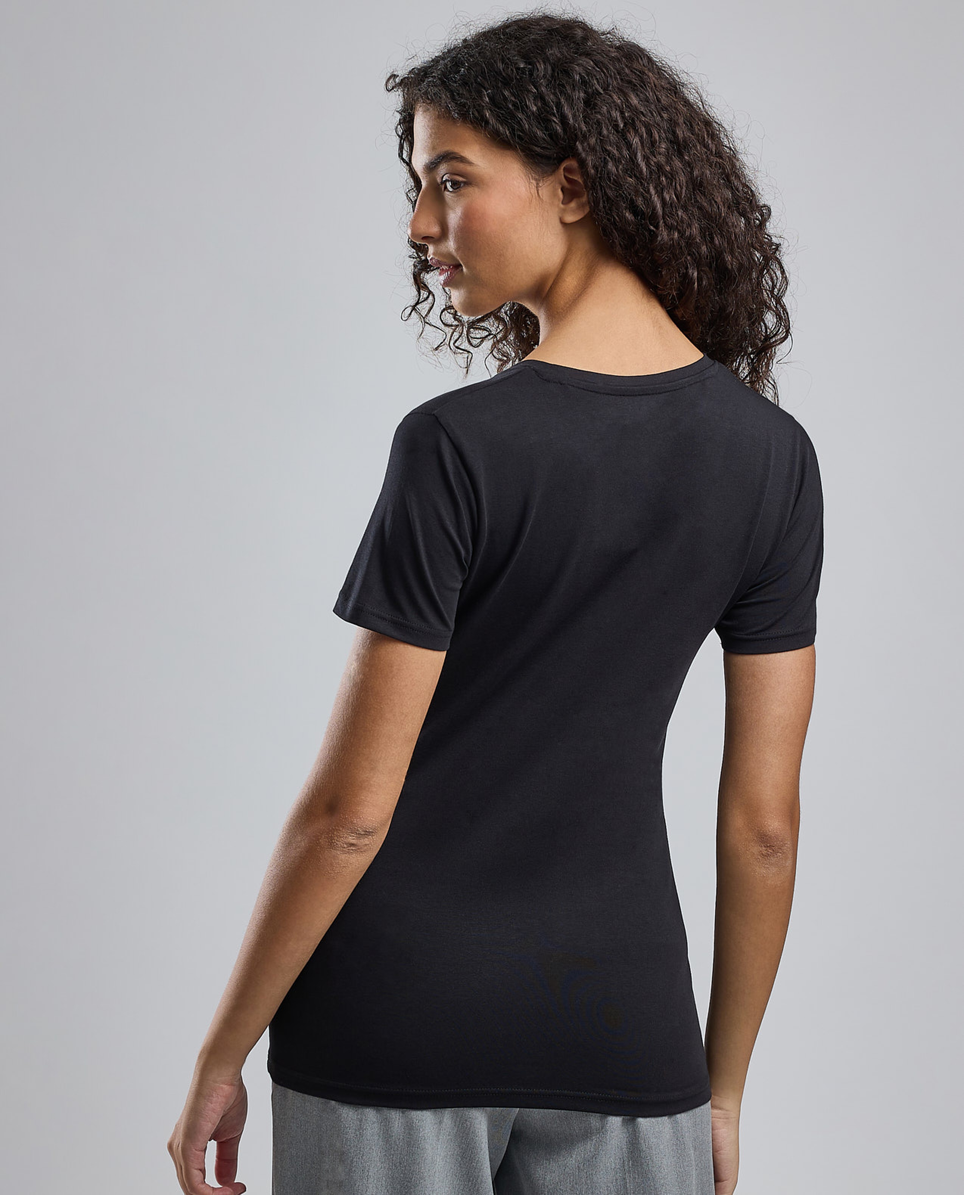 Solid T-Shirt with V-Neck and Short Sleeves