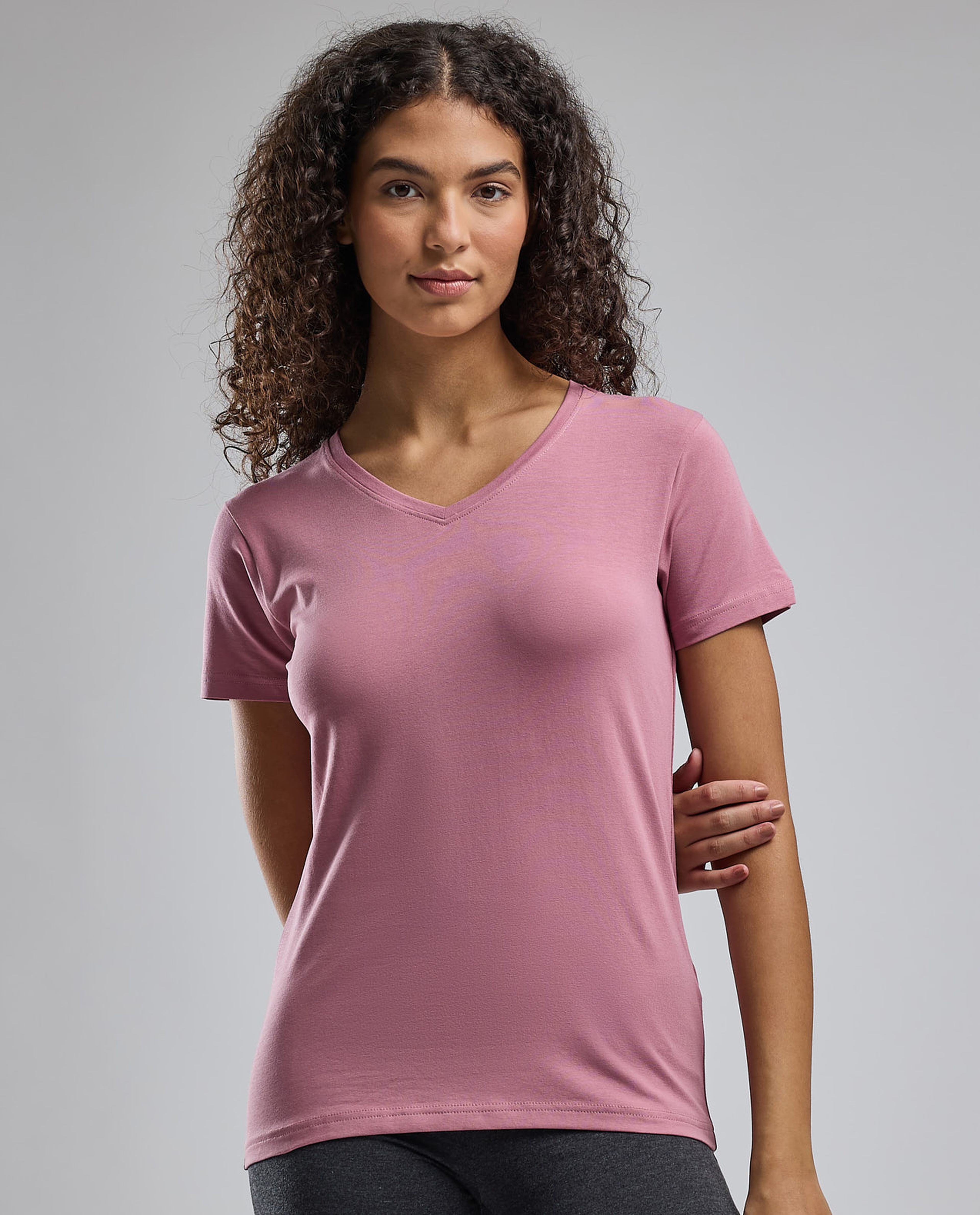 Solid T-Shirt with V-Neck and Short Sleeves