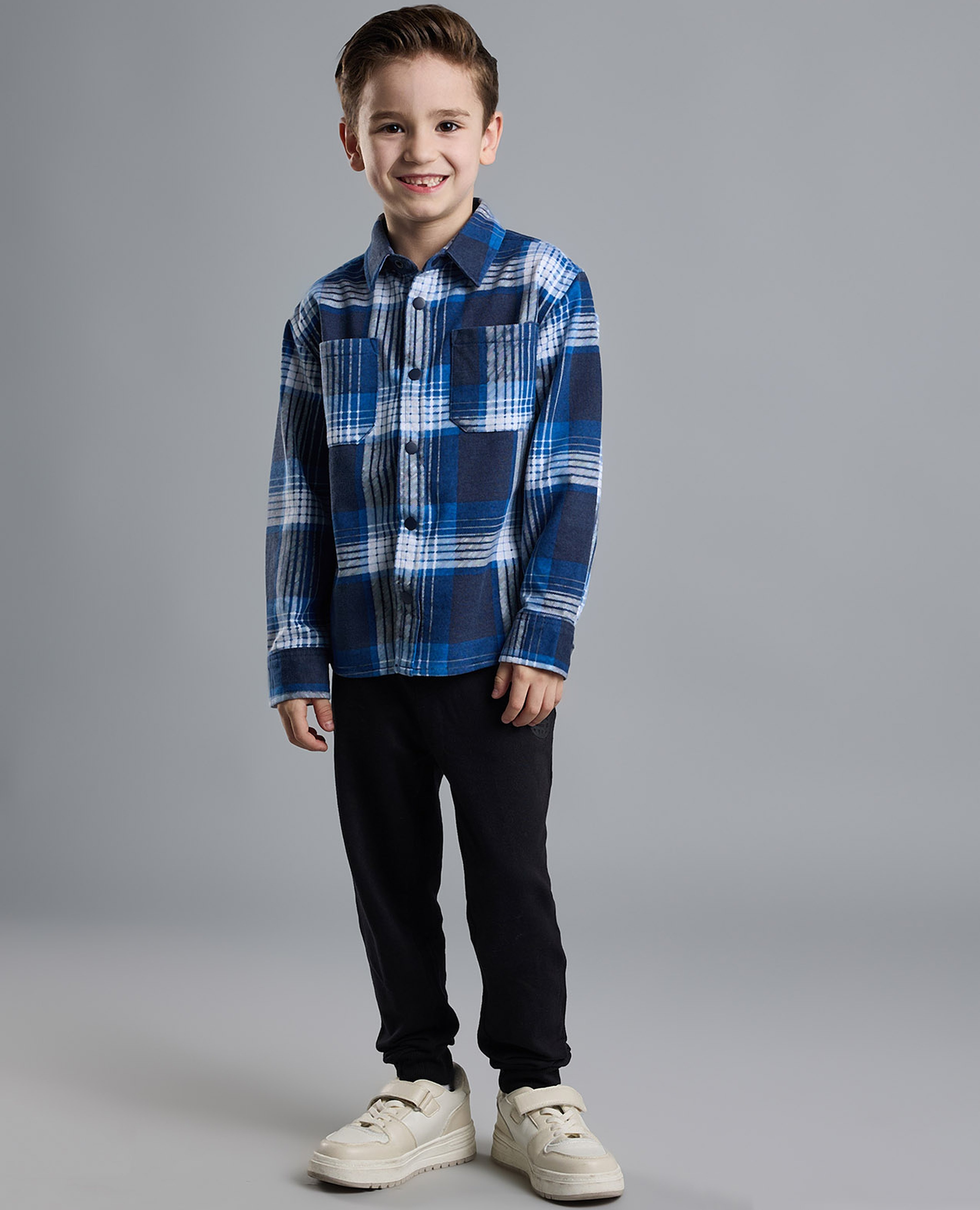 Plaid Shirt with Classic Collar and Long Sleeves