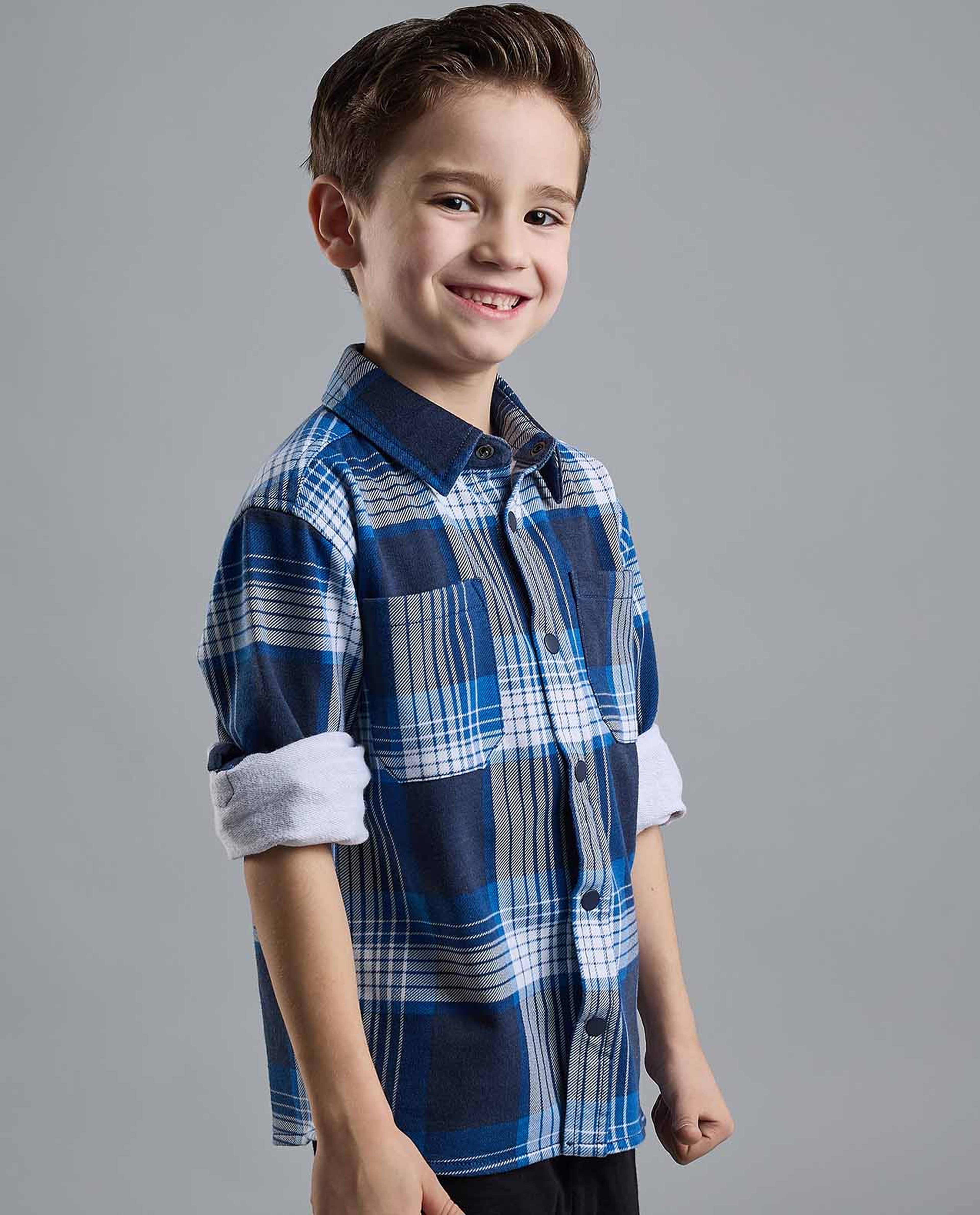 Plaid Shirt with Classic Collar and Long Sleeves