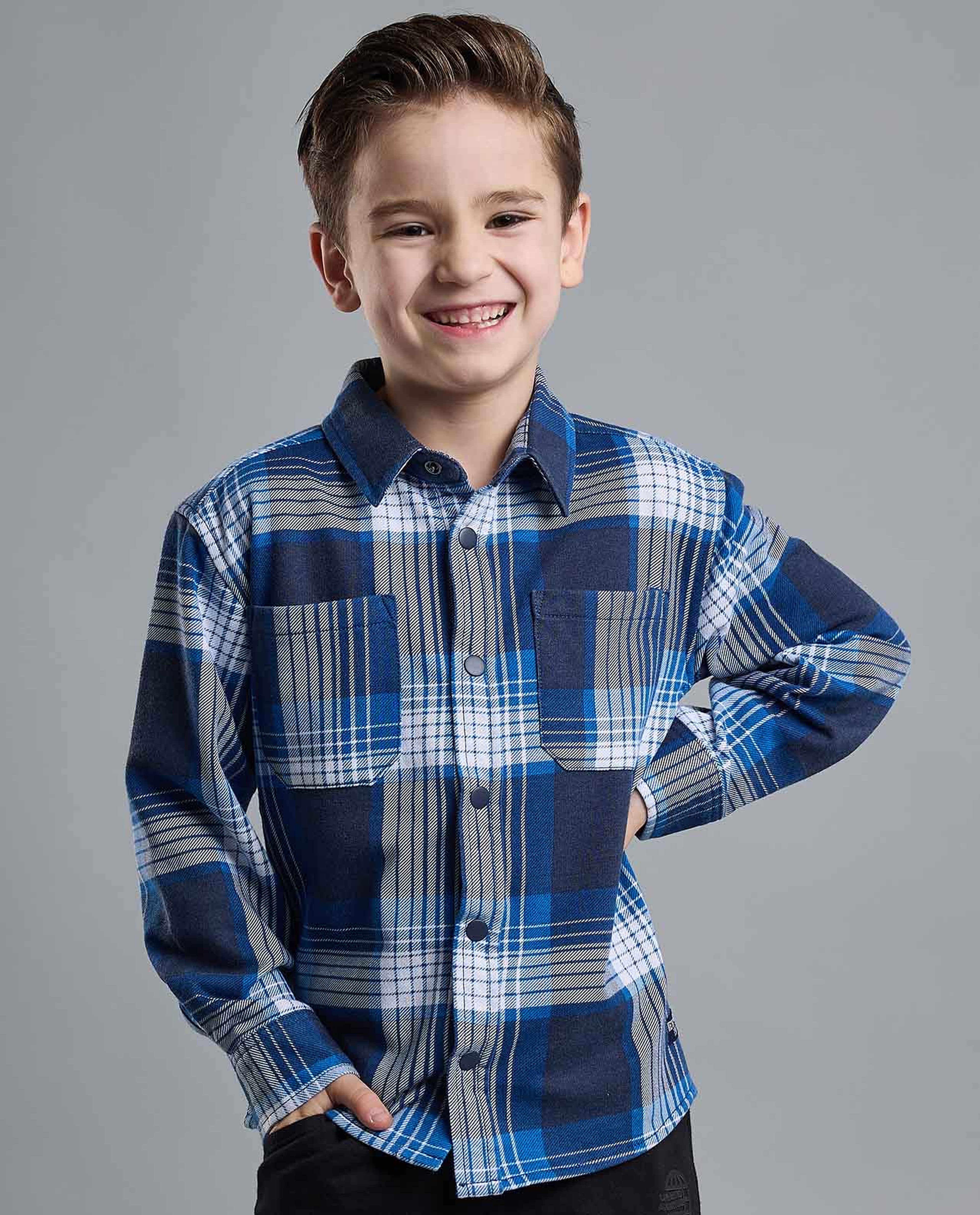 Plaid Shirt with Classic Collar and Long Sleeves