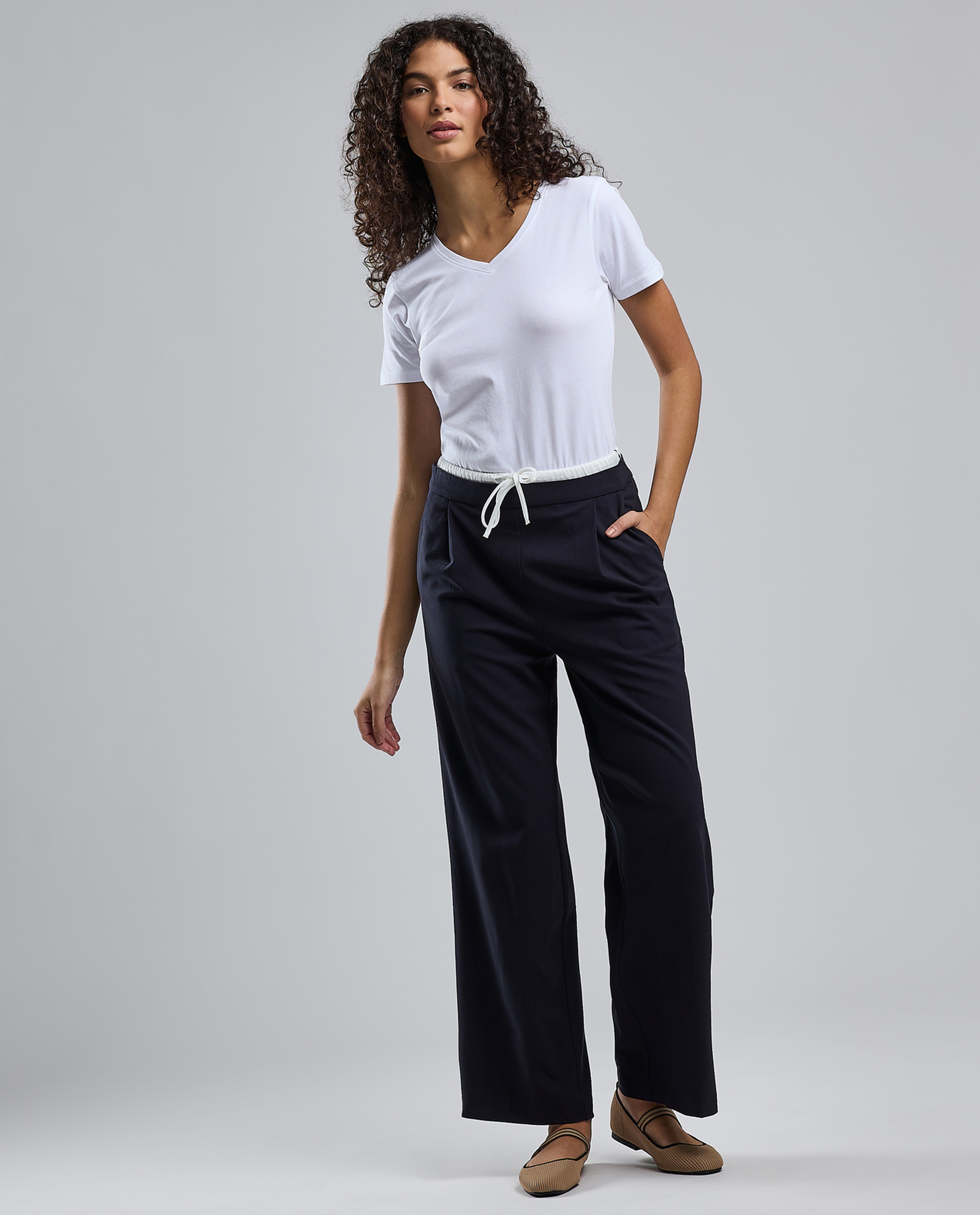 Solid T-Shirt with V-Neck and Short Sleeves