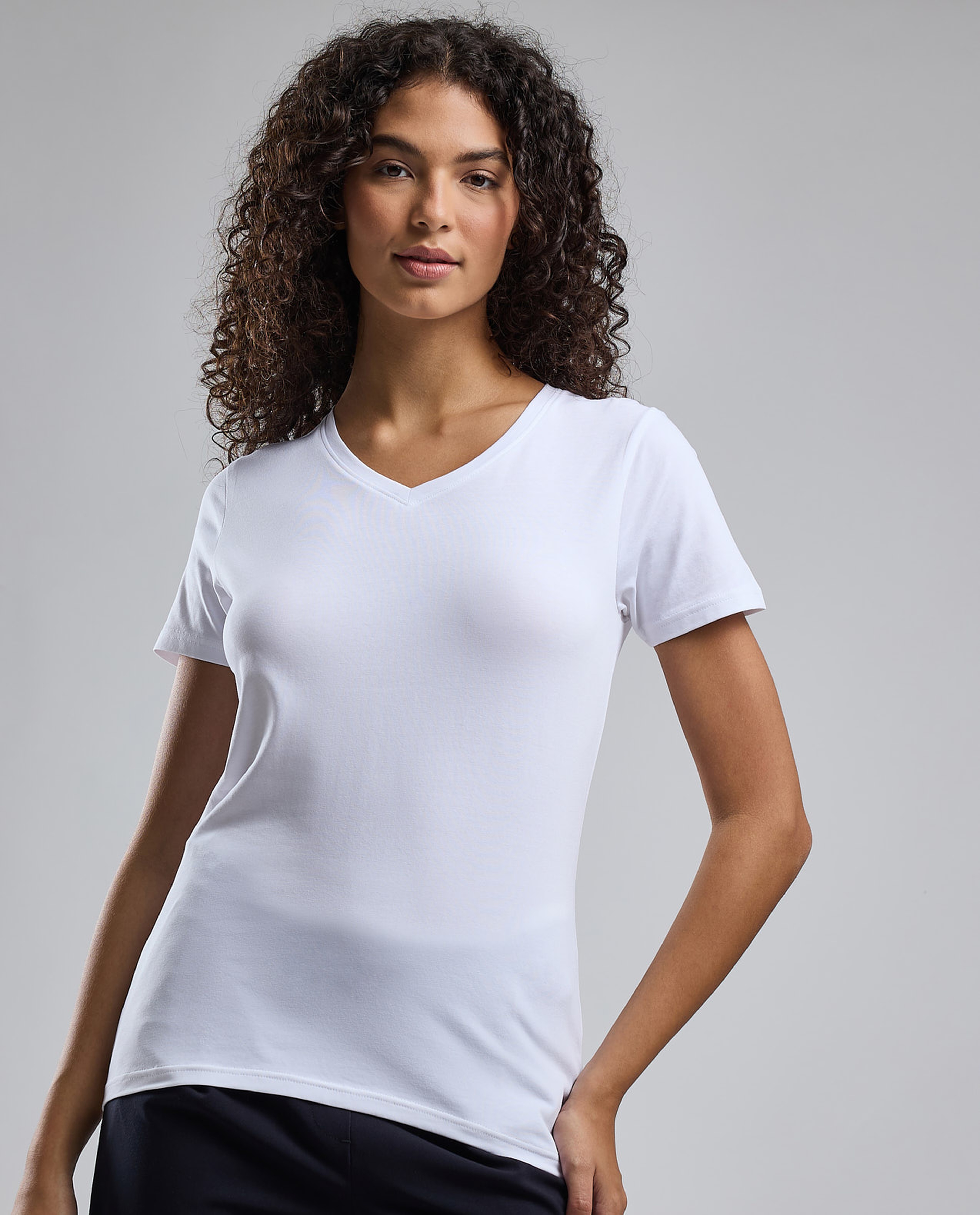Solid T-Shirt with V-Neck and Short Sleeves