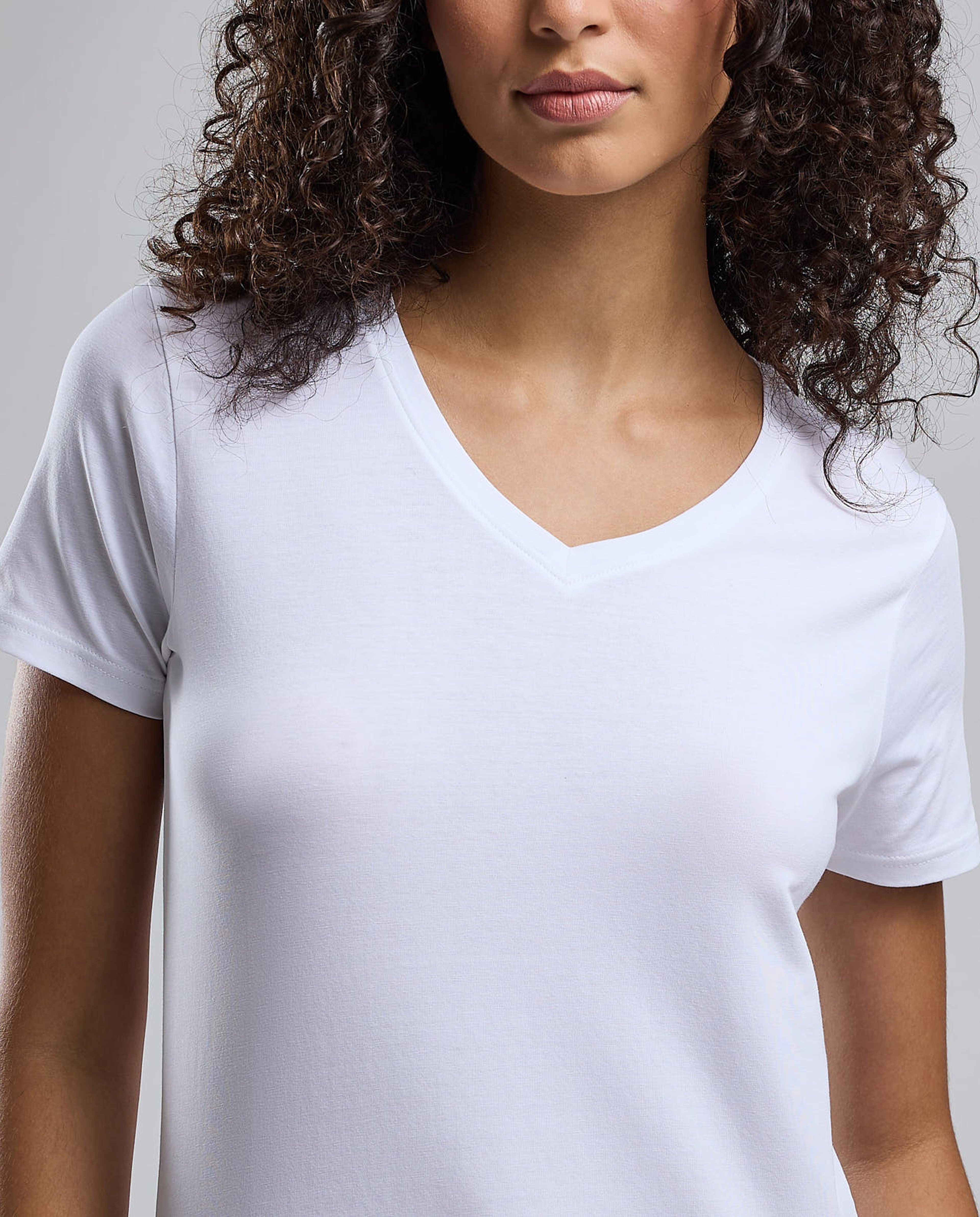 Solid T-Shirt with V-Neck and Short Sleeves