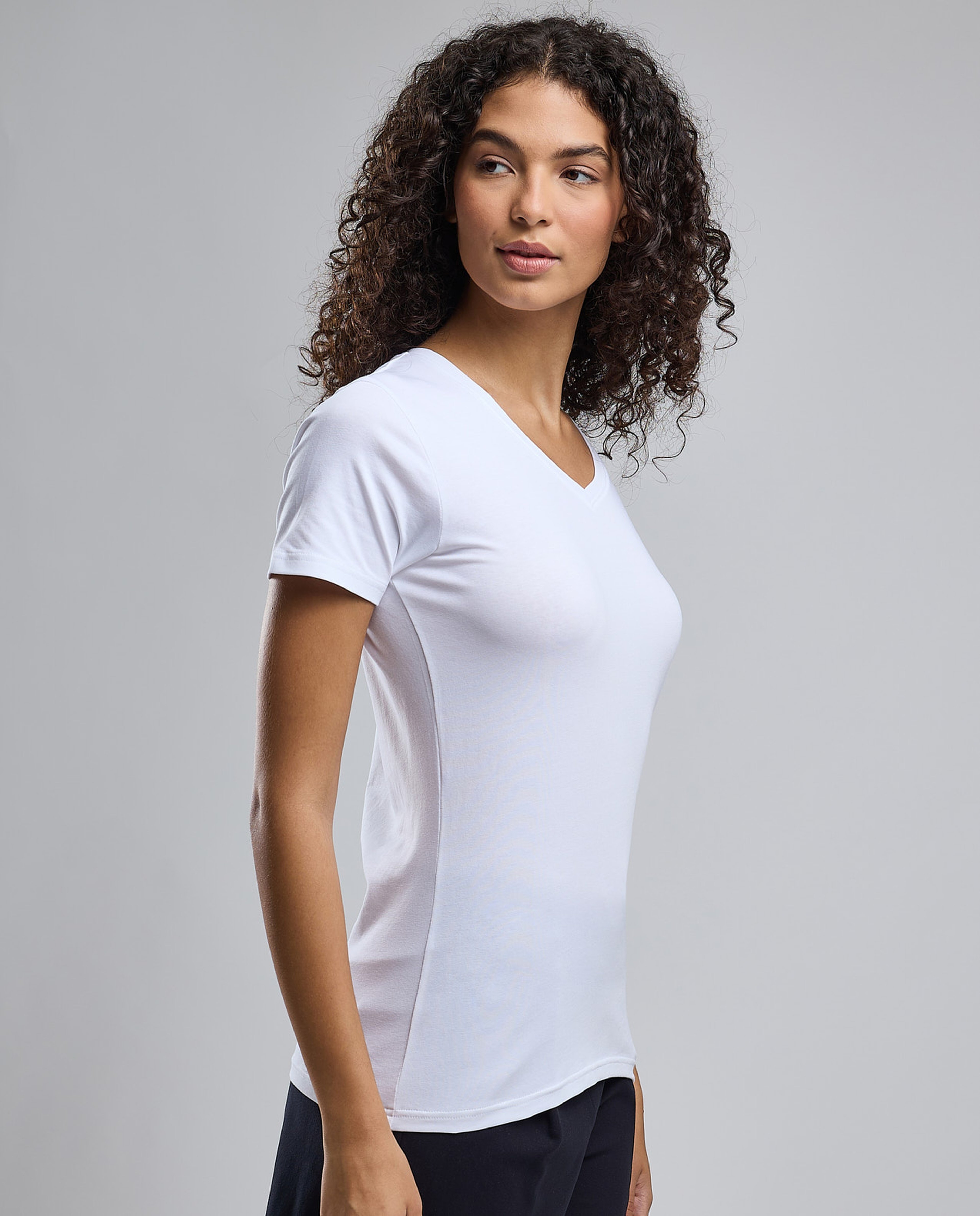 Solid T-Shirt with V-Neck and Short Sleeves