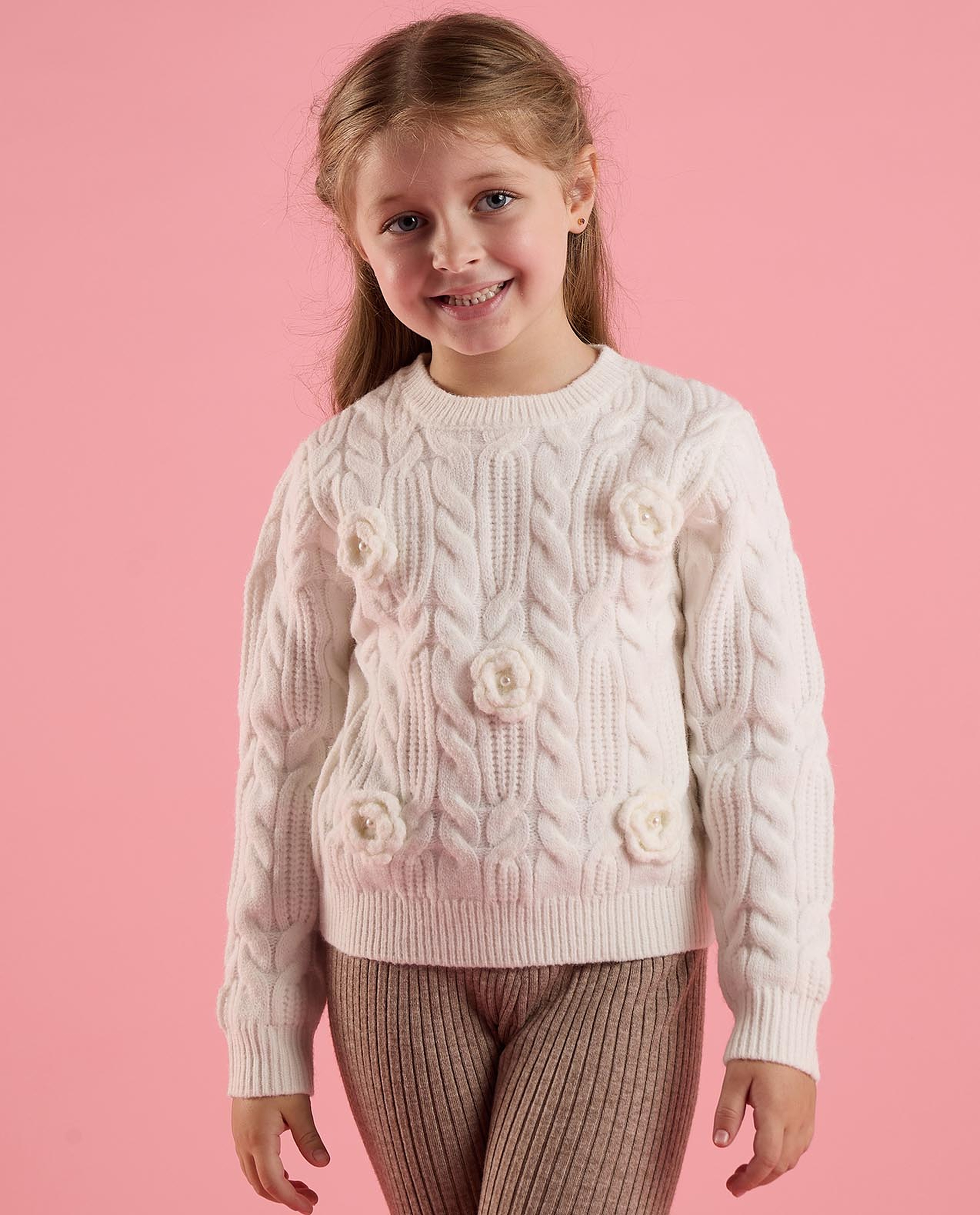 Knitted Sweater with Crew Neck and Long Sleeves