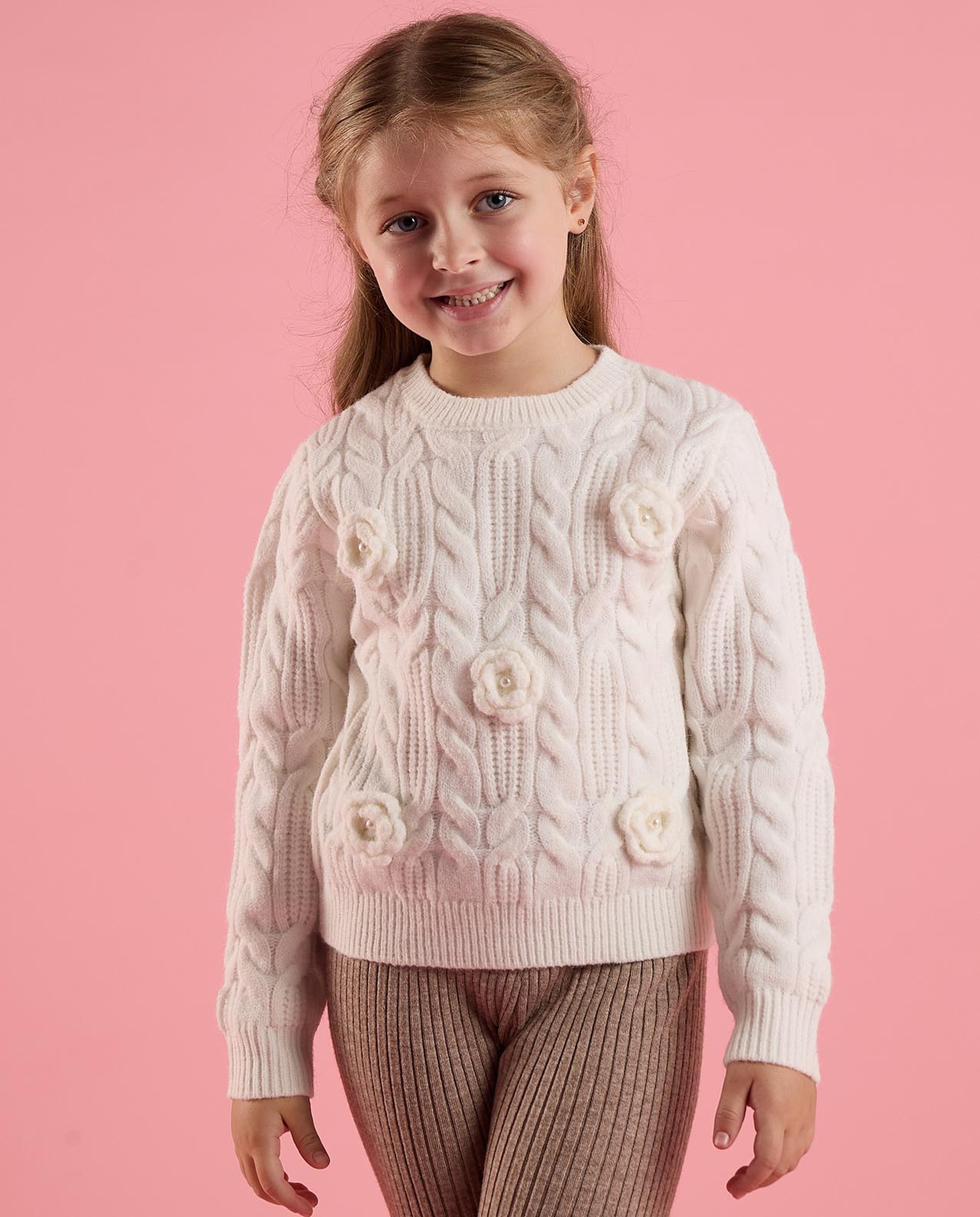 Knitted Sweater with Crew Neck and Long Sleeves