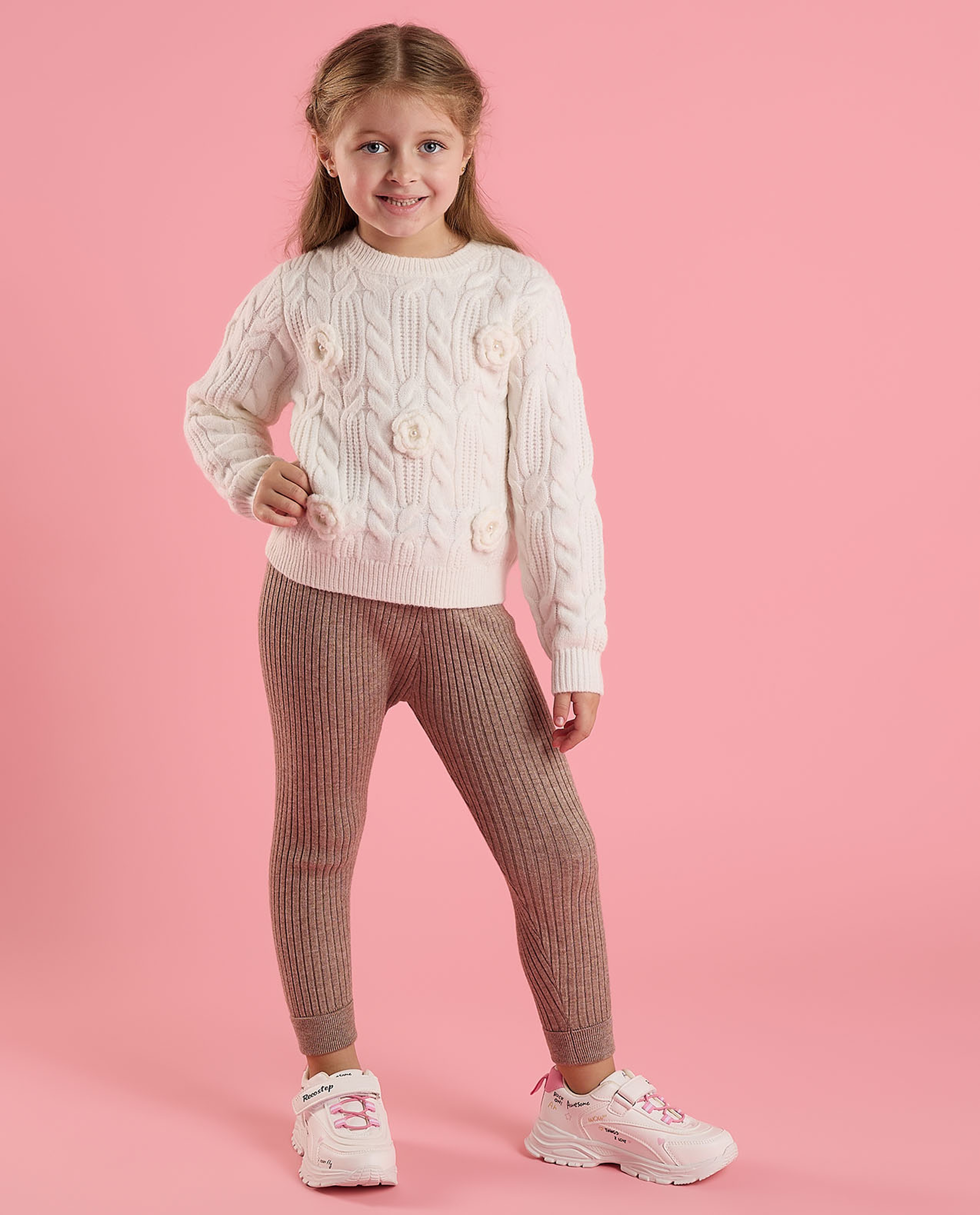 Knitted Sweater with Crew Neck and Long Sleeves