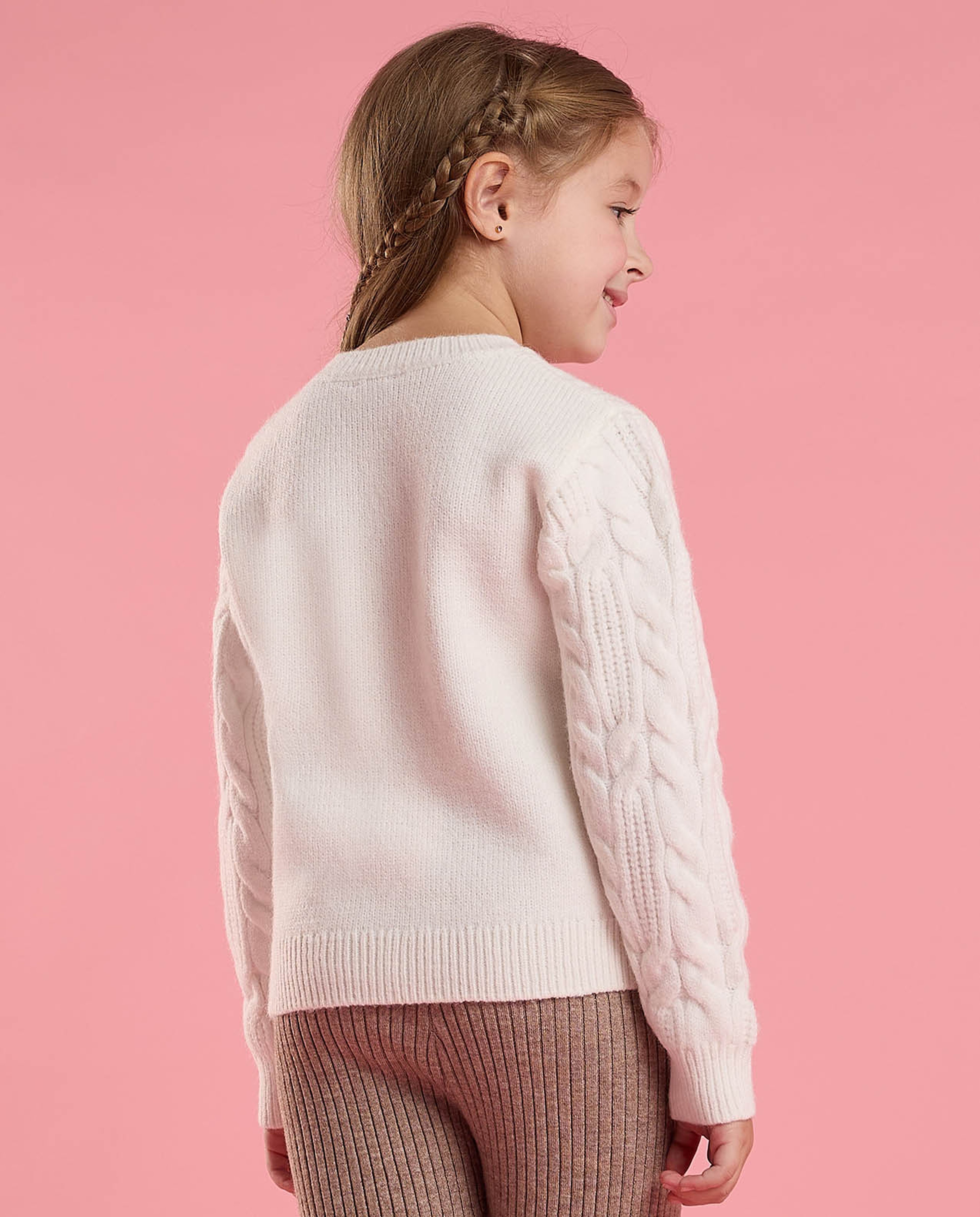Knitted Sweater with Crew Neck and Long Sleeves
