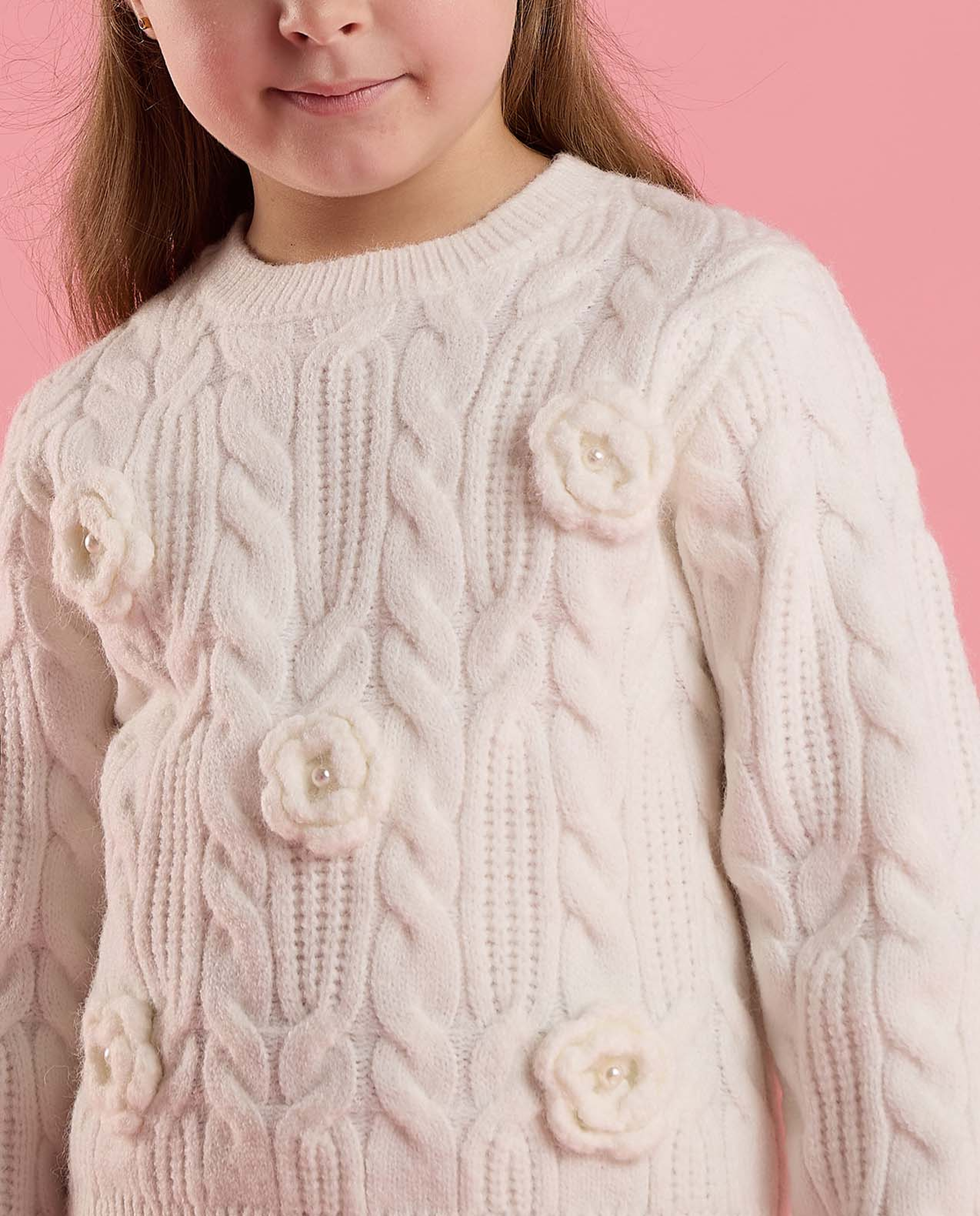 Knitted Sweater with Crew Neck and Long Sleeves