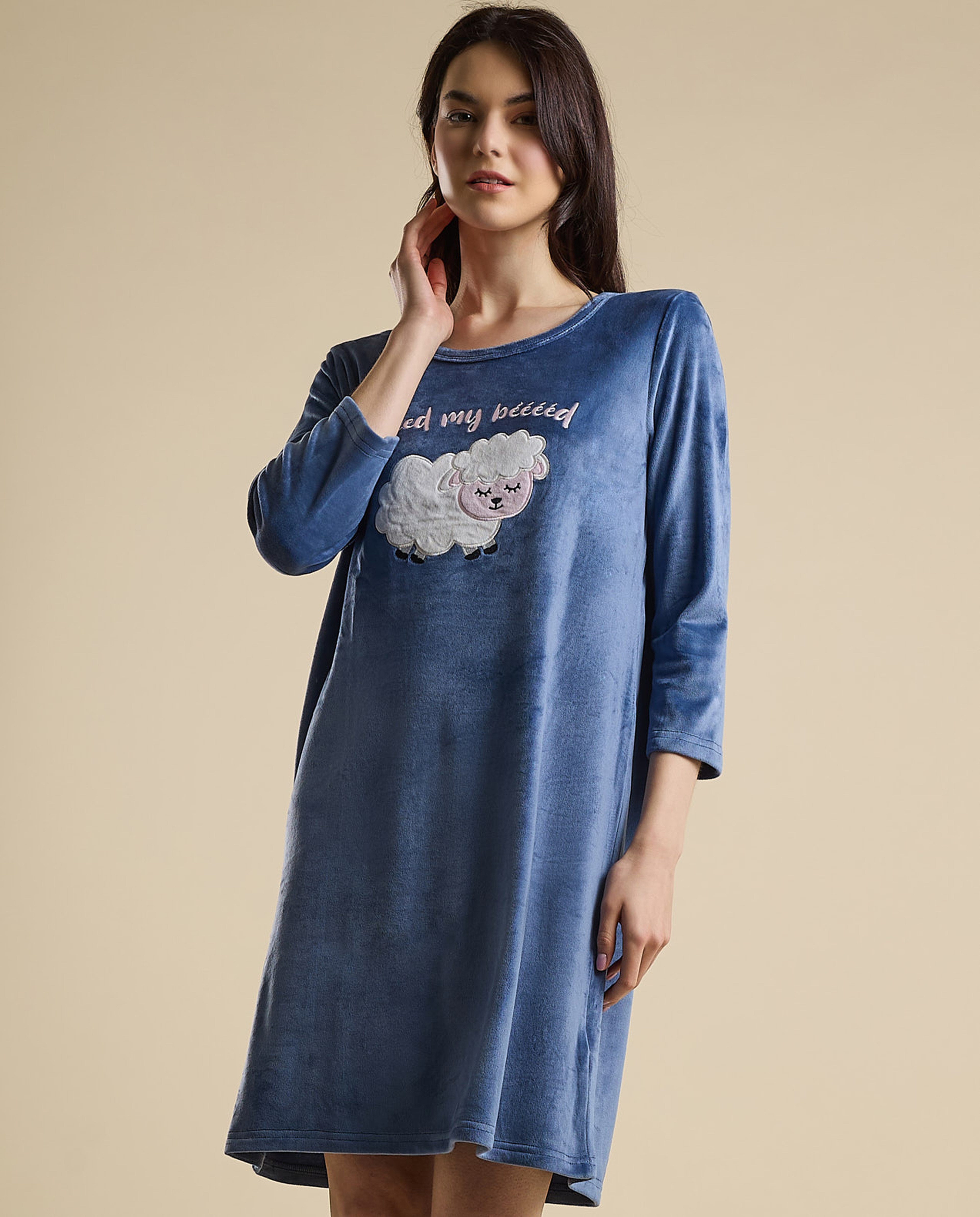 Printed Hooded Nightdress with Long Sleeves