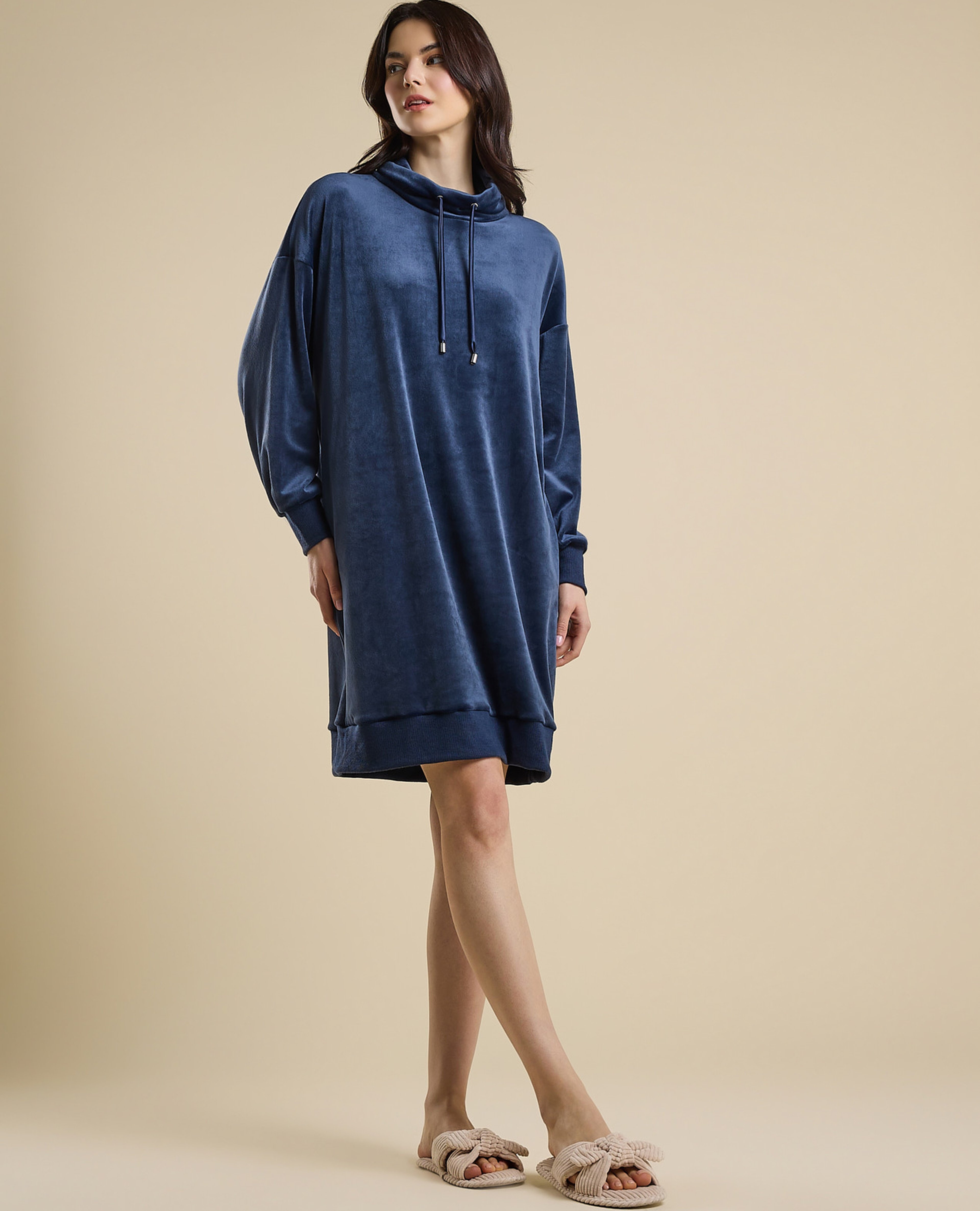 Printed Hooded Nightdress with Long Sleeves